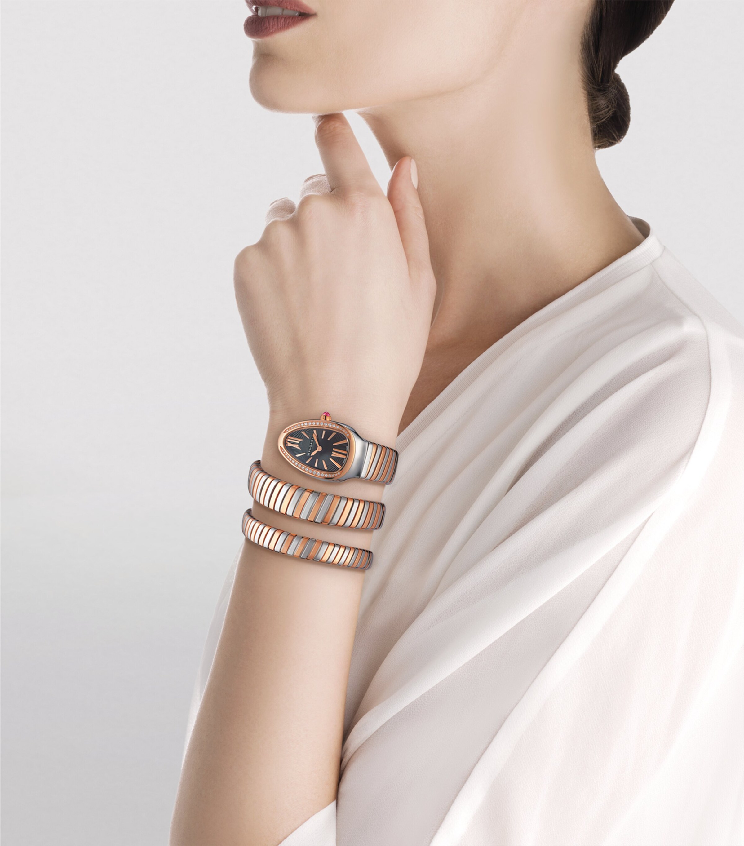 Stainless Steel, Rose Gold and Diamond Serpenti Tubogas Watch 35mm BLACK Image 4