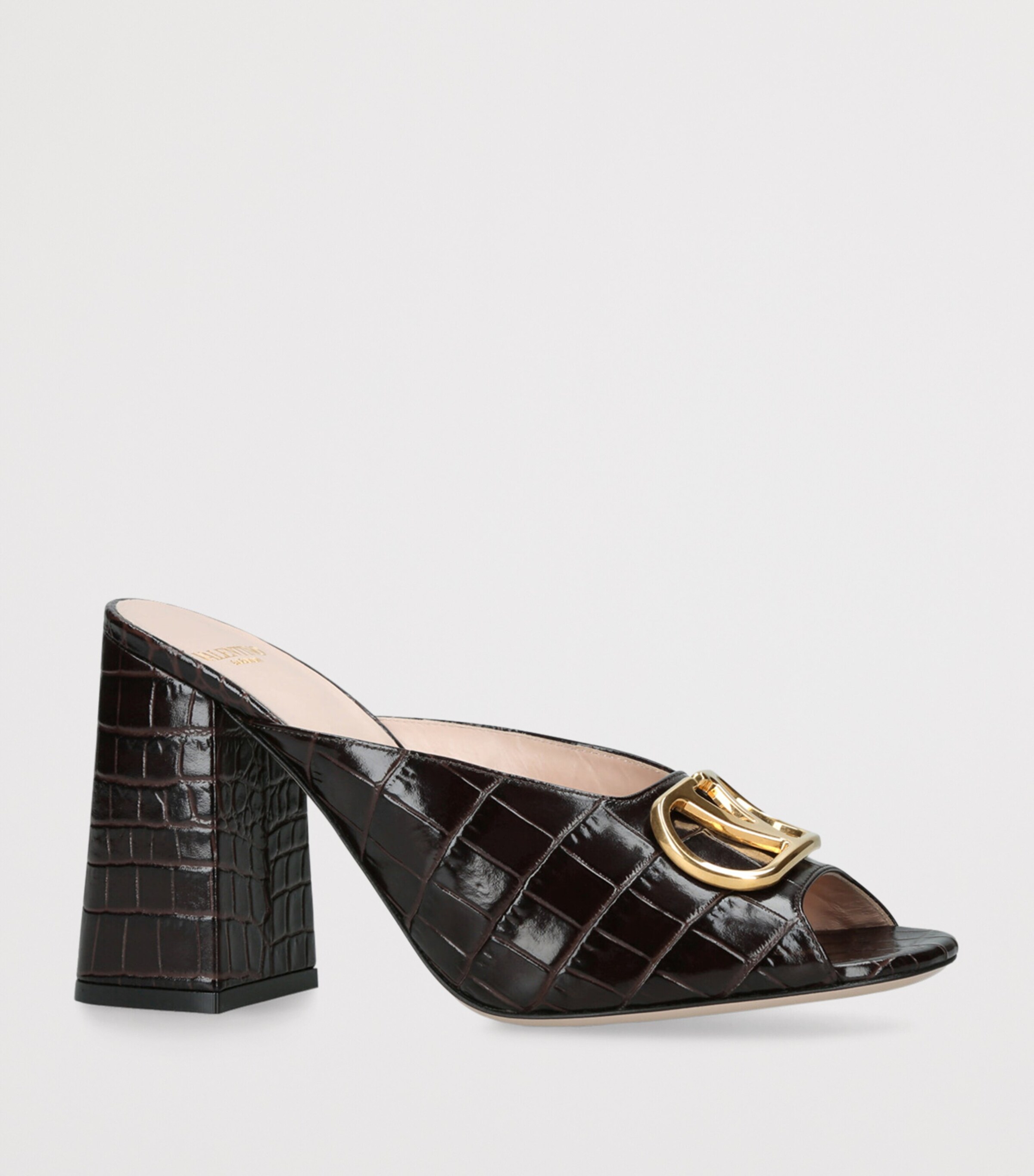 Valentino Garavani Croc-Embossed Leather VLogo Mules 95 Mid Brown Image 3