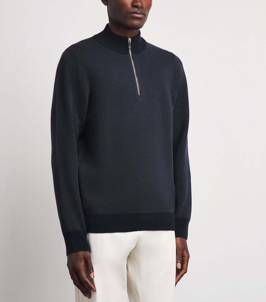 N.Peal Mens Cashmere Quarter-Zip Temple Sweater Navy Grigio Image 4