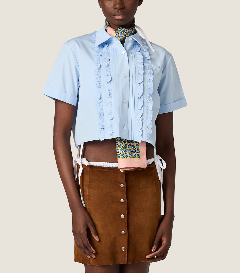 Miu Miu Womens Ruffled Short Sleeve Shirt Light Blue Image 4