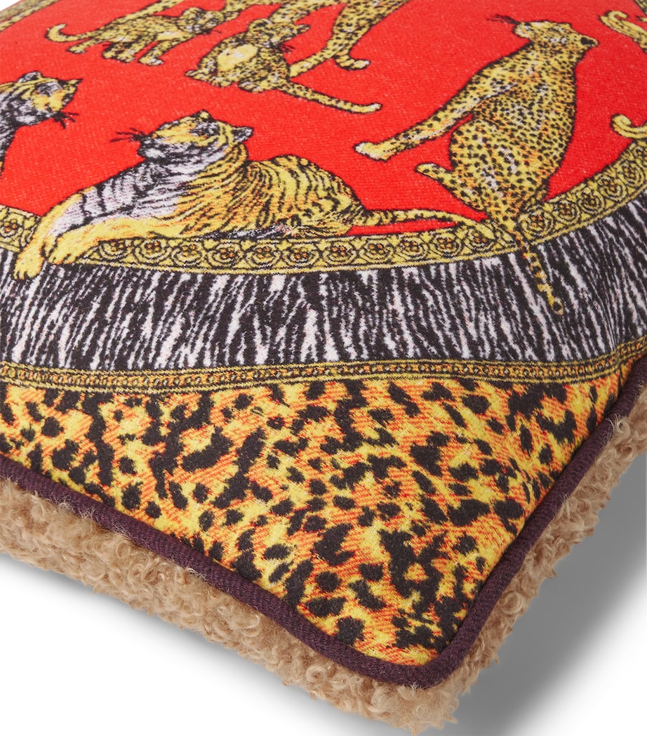 Virgin Wool Wild Cats Cushion (60cm x 60cm) RED/MULBERRY Image 3