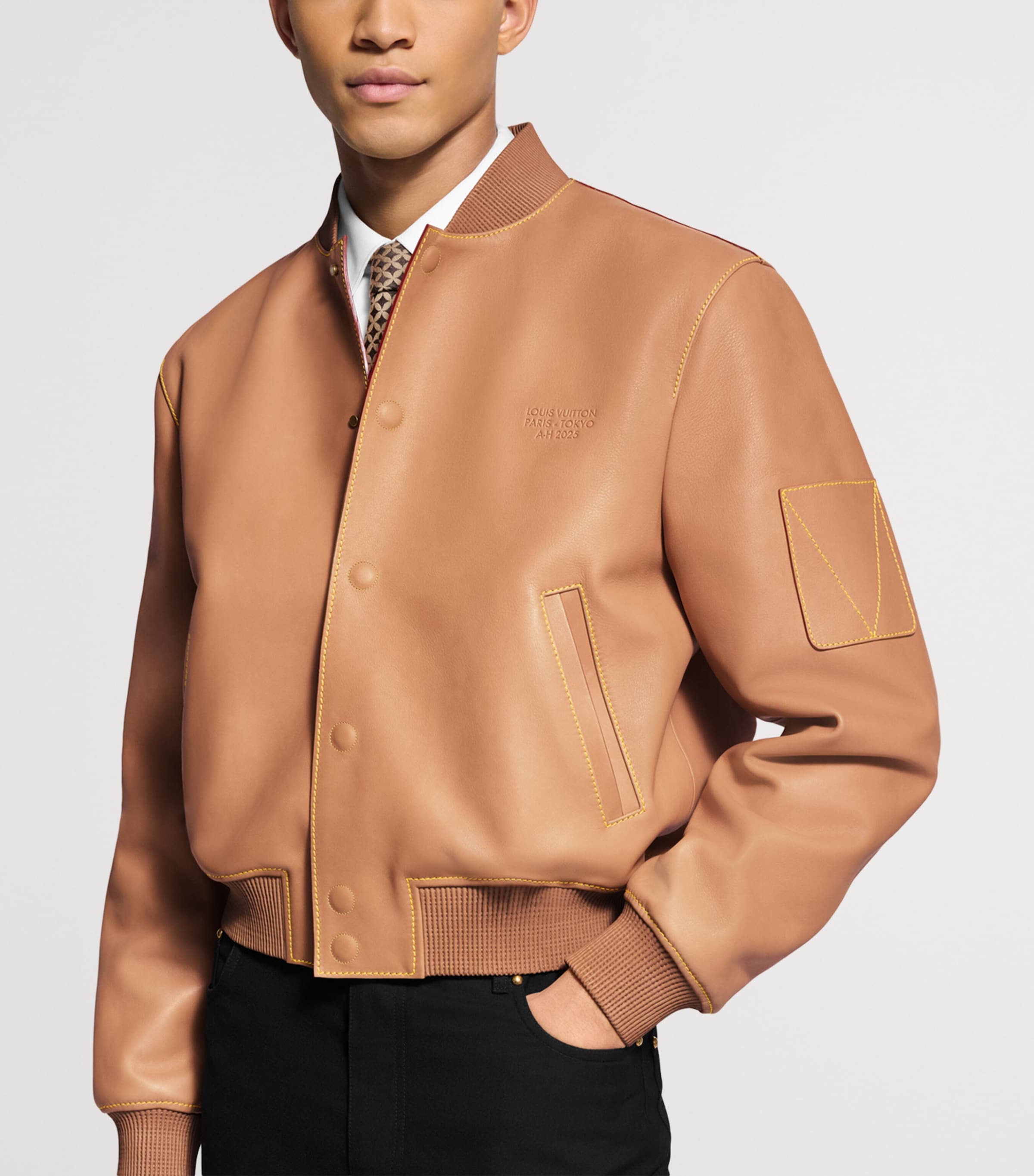 Leather Varsity Jacket NATURAL BEIGE Image 5