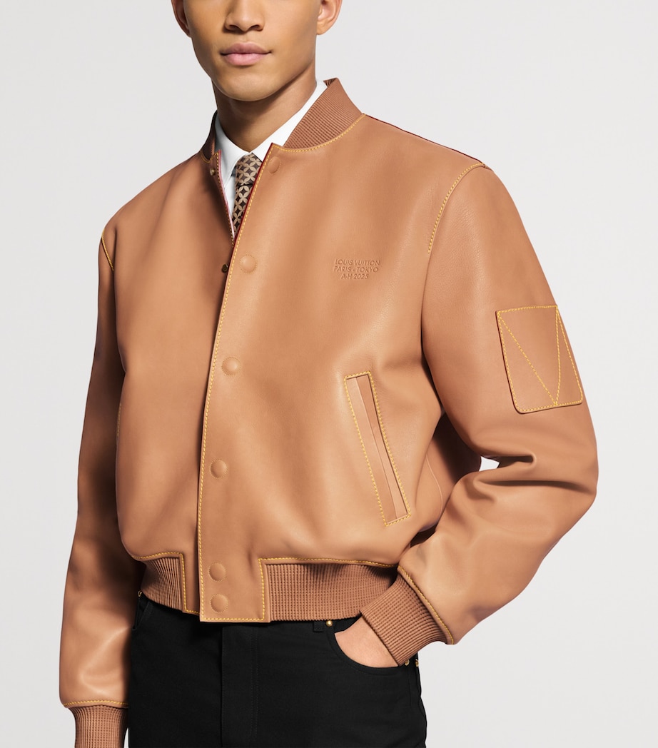 Leather Varsity Jacket NATURAL BEIGE Image 5