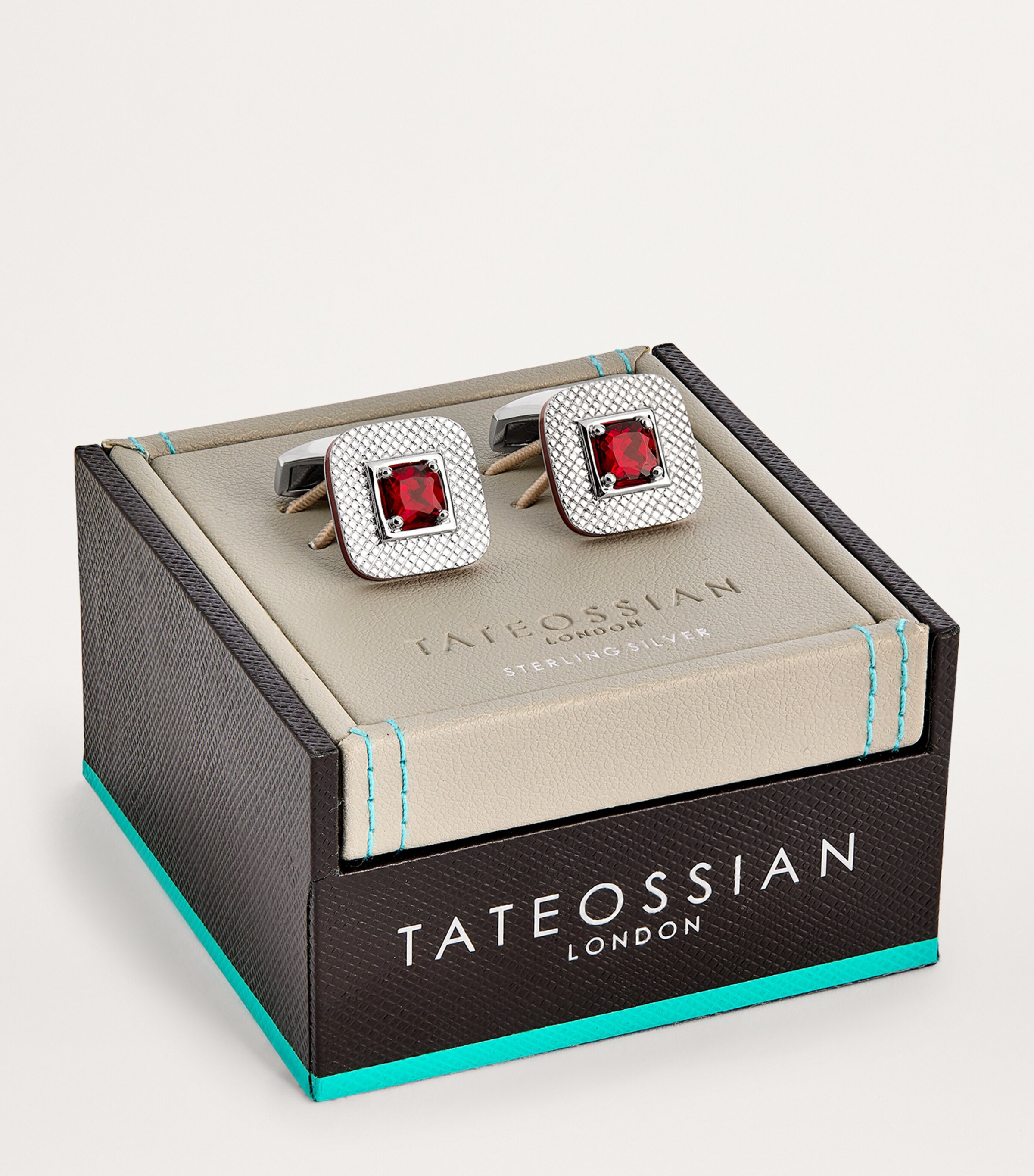 Tateossian Sterling Silver and Red Garnet Refratto Cufflinks Silver Image 3