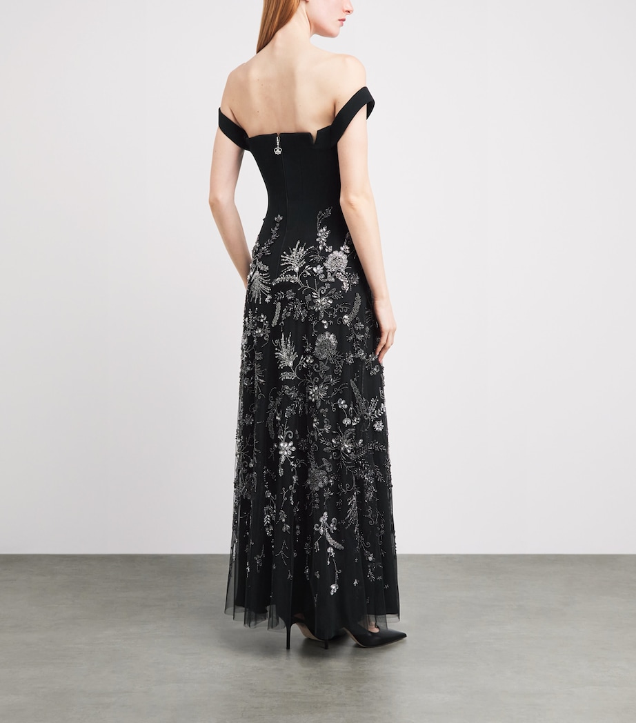 GEORGES HOBEIKA Womens Embellished Off-The-Shoulder Gown Black Anthracite Image 4