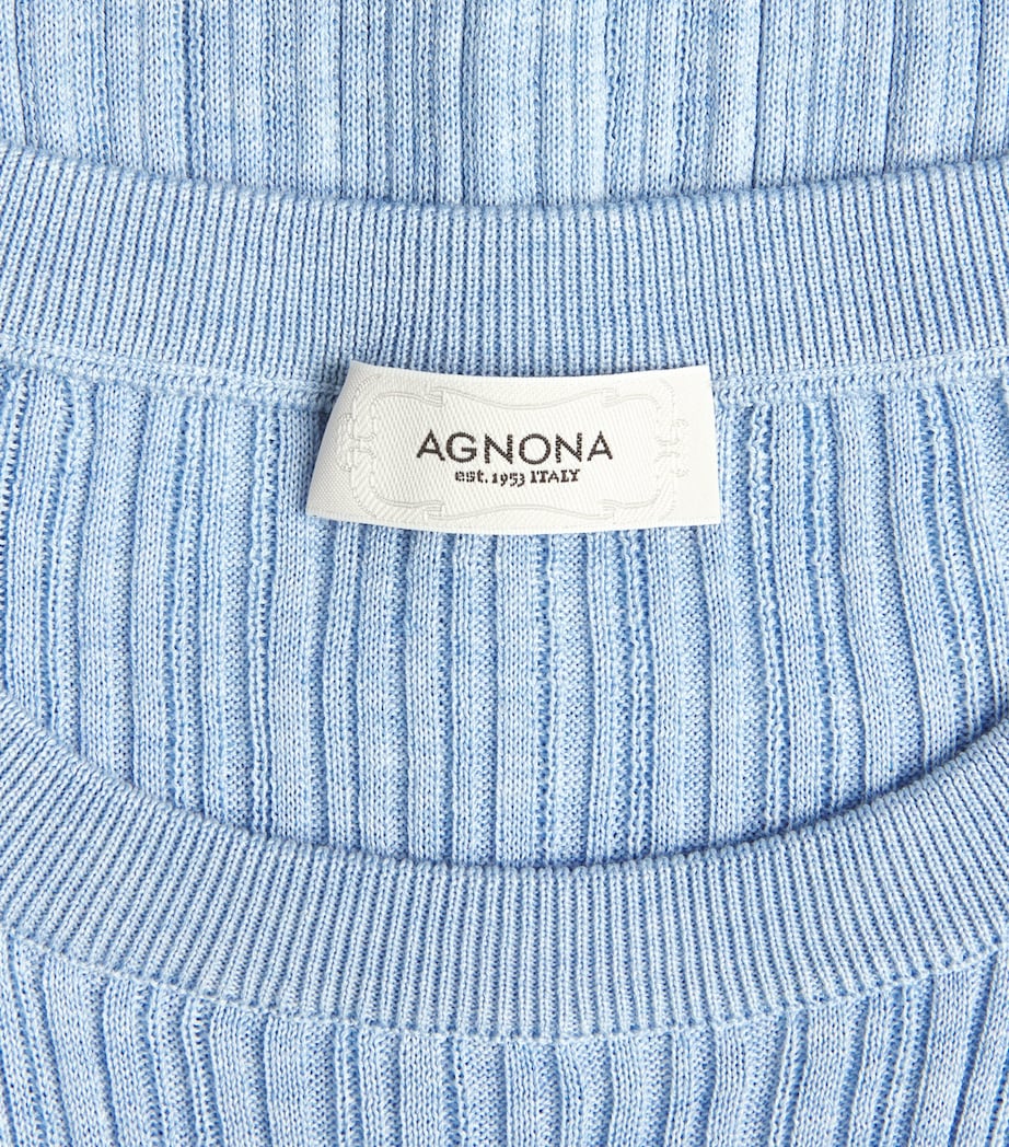 Agnona Womens Cotton-Silk Ribbed Top Light Blue Acqua Light Image 5