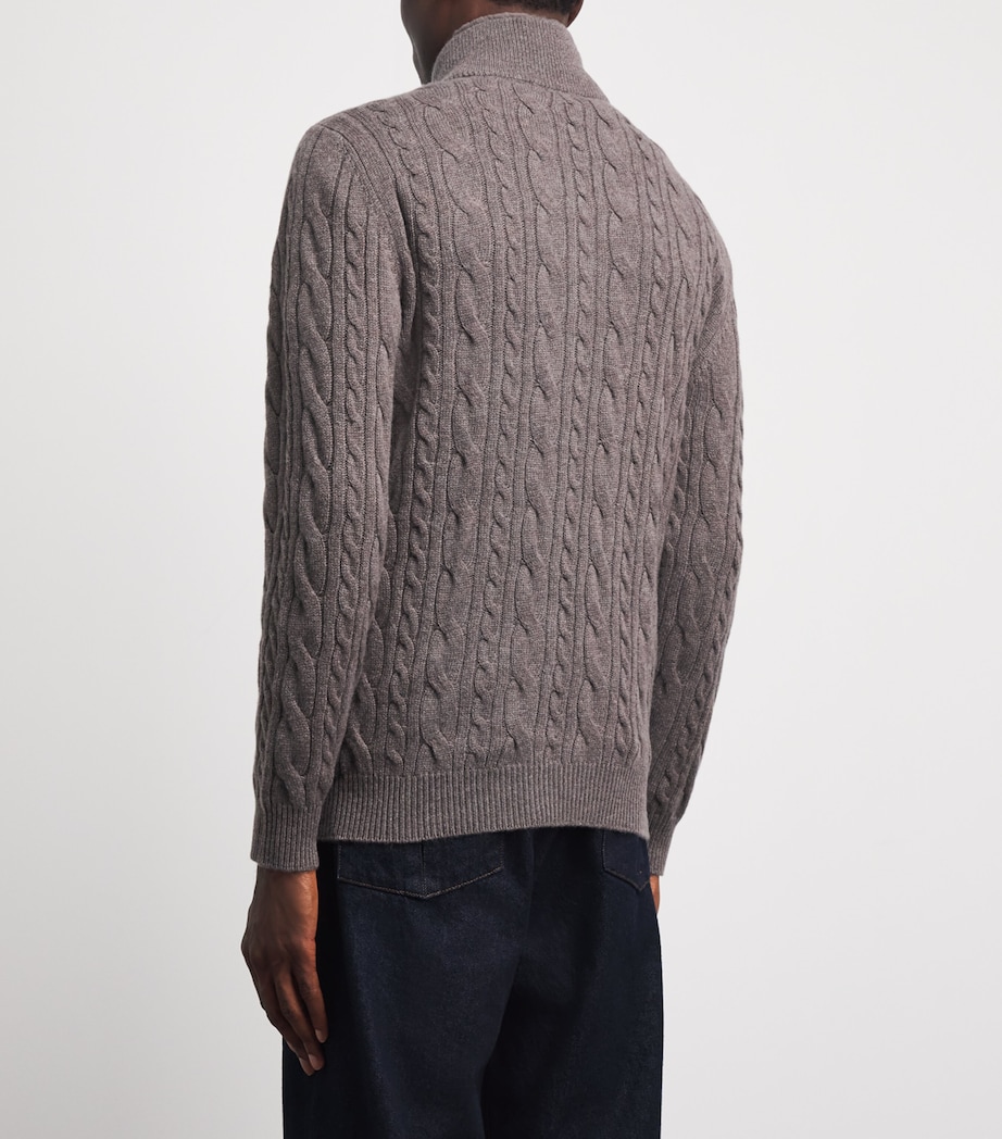 N.Peal Mens Cashmere Cable-Knit Quarter-Zip Sweater Otter Browntruffle Image 5