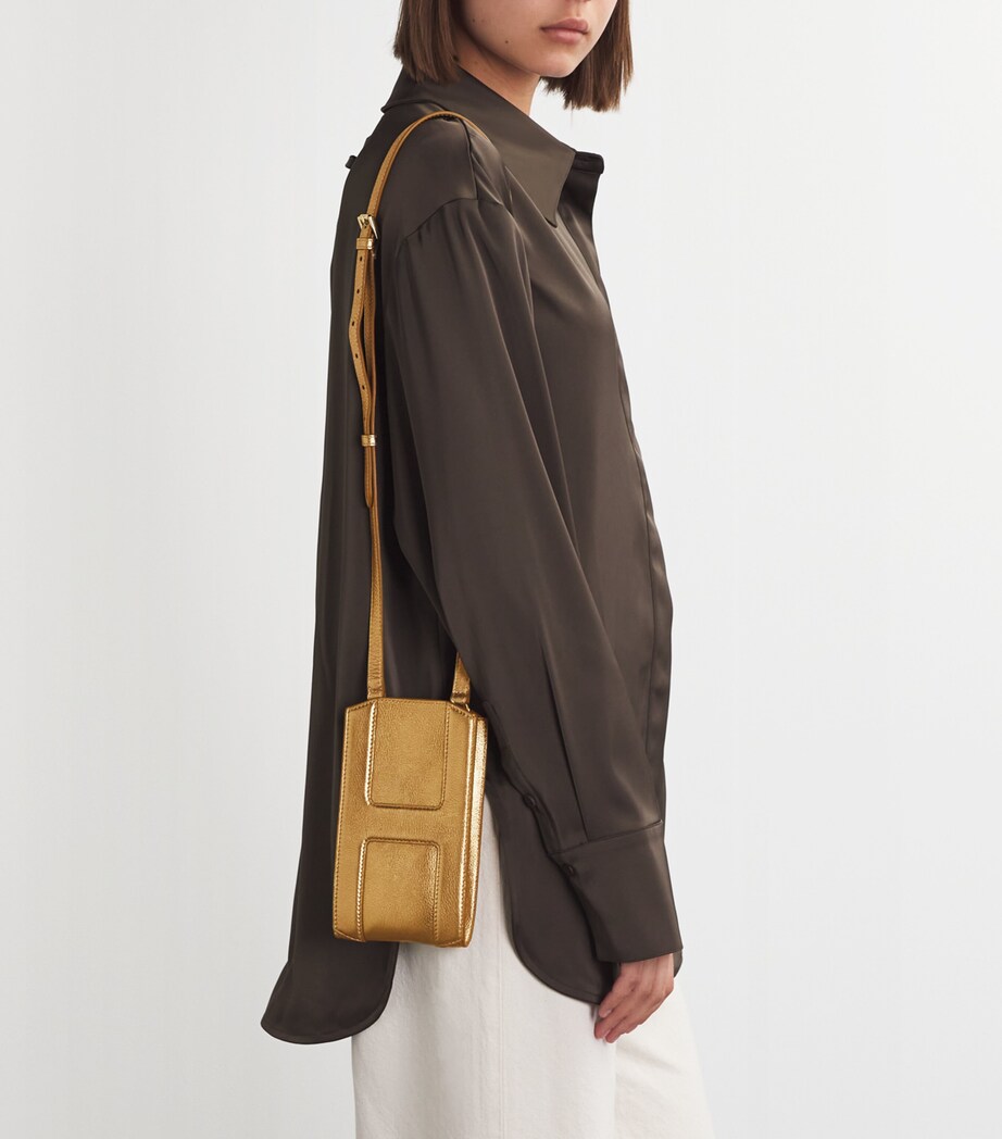 Harrods Leather Metallic Phone Pouch Gold Image 2