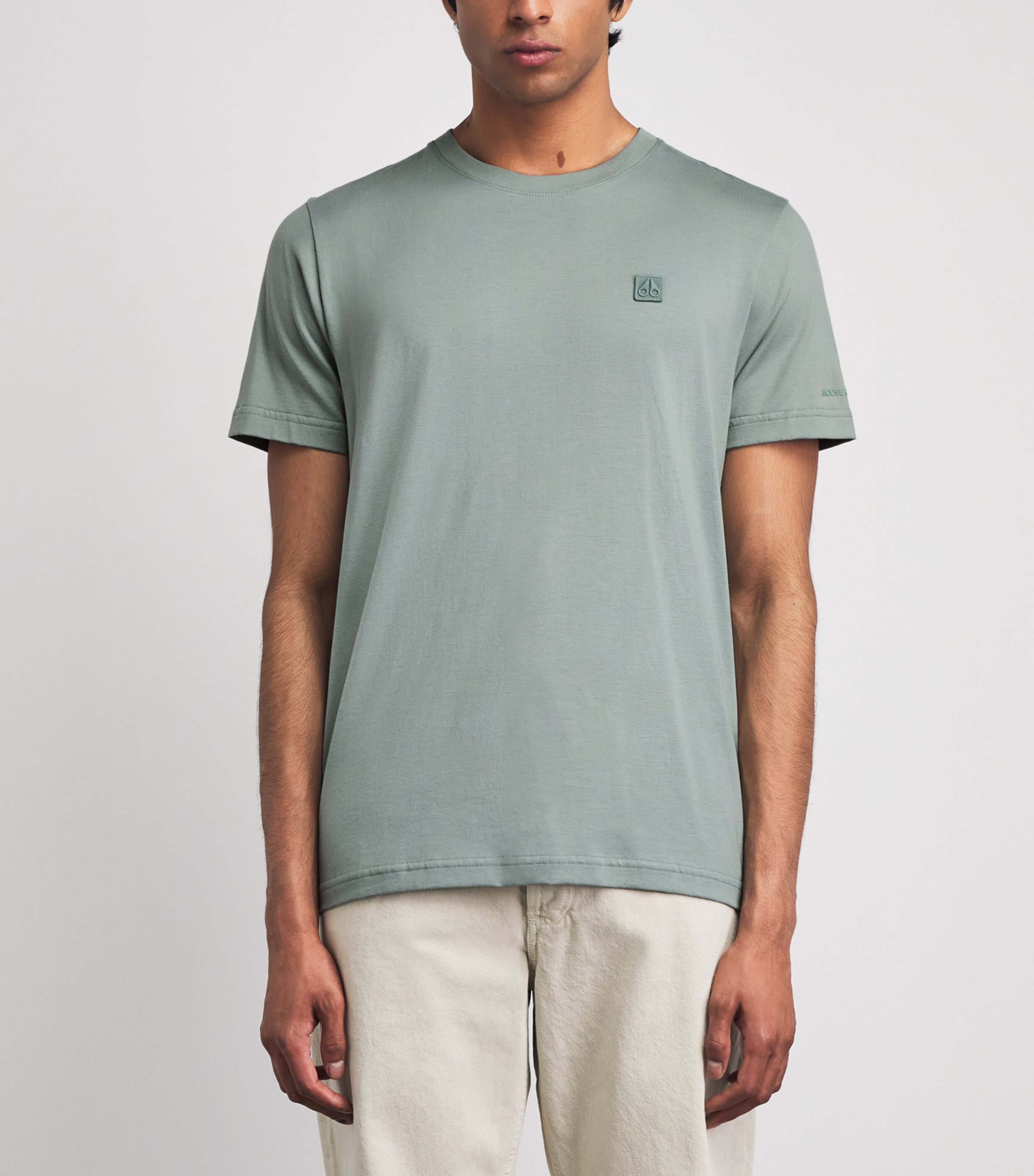 Moose Knuckles Mens Cotton Embroidered Logo T-Shirt Dusty Jade Image 4