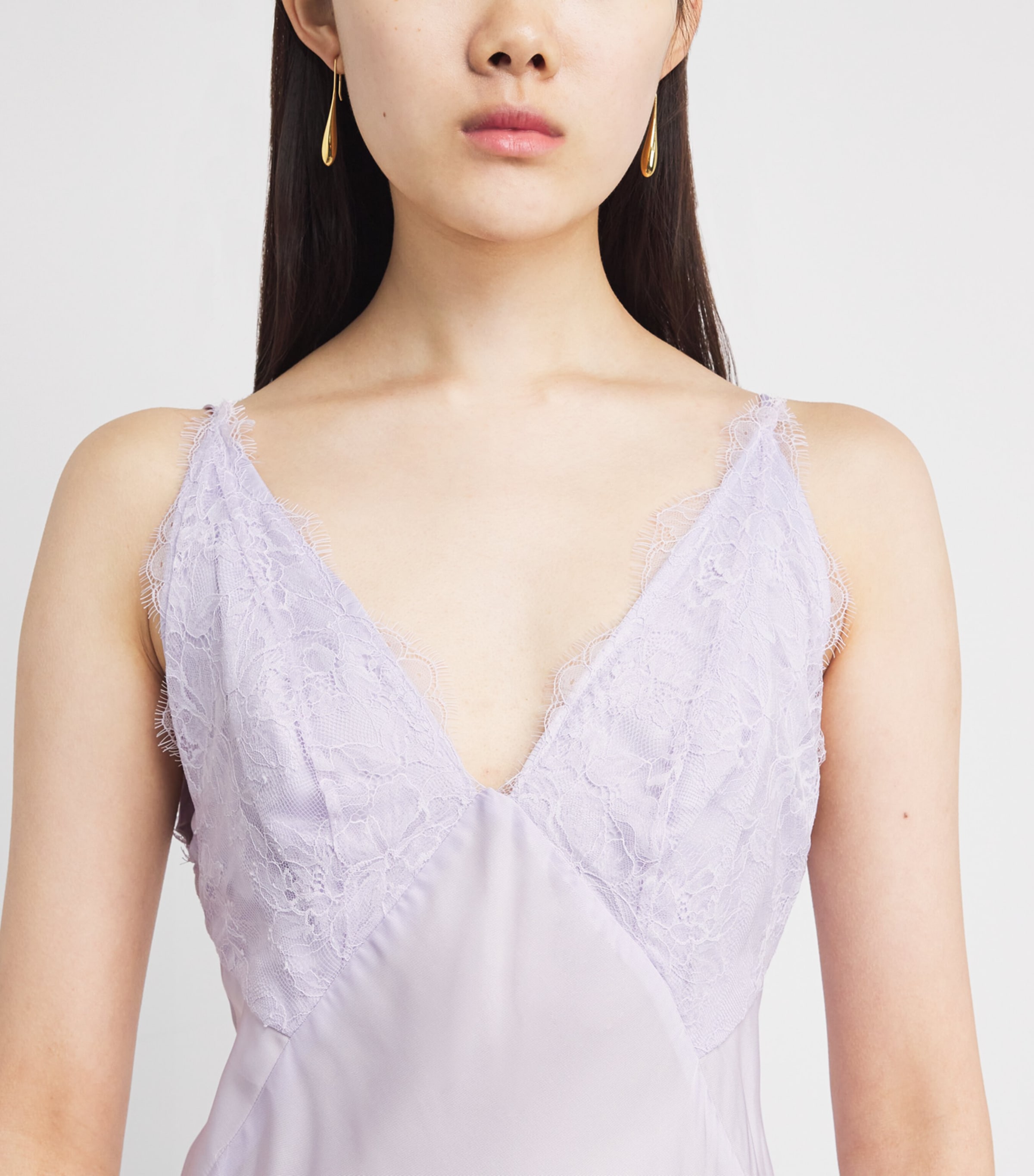 Sandro Paris Womens Satin Lace-Trim Maxi Dress Mauve Image 5