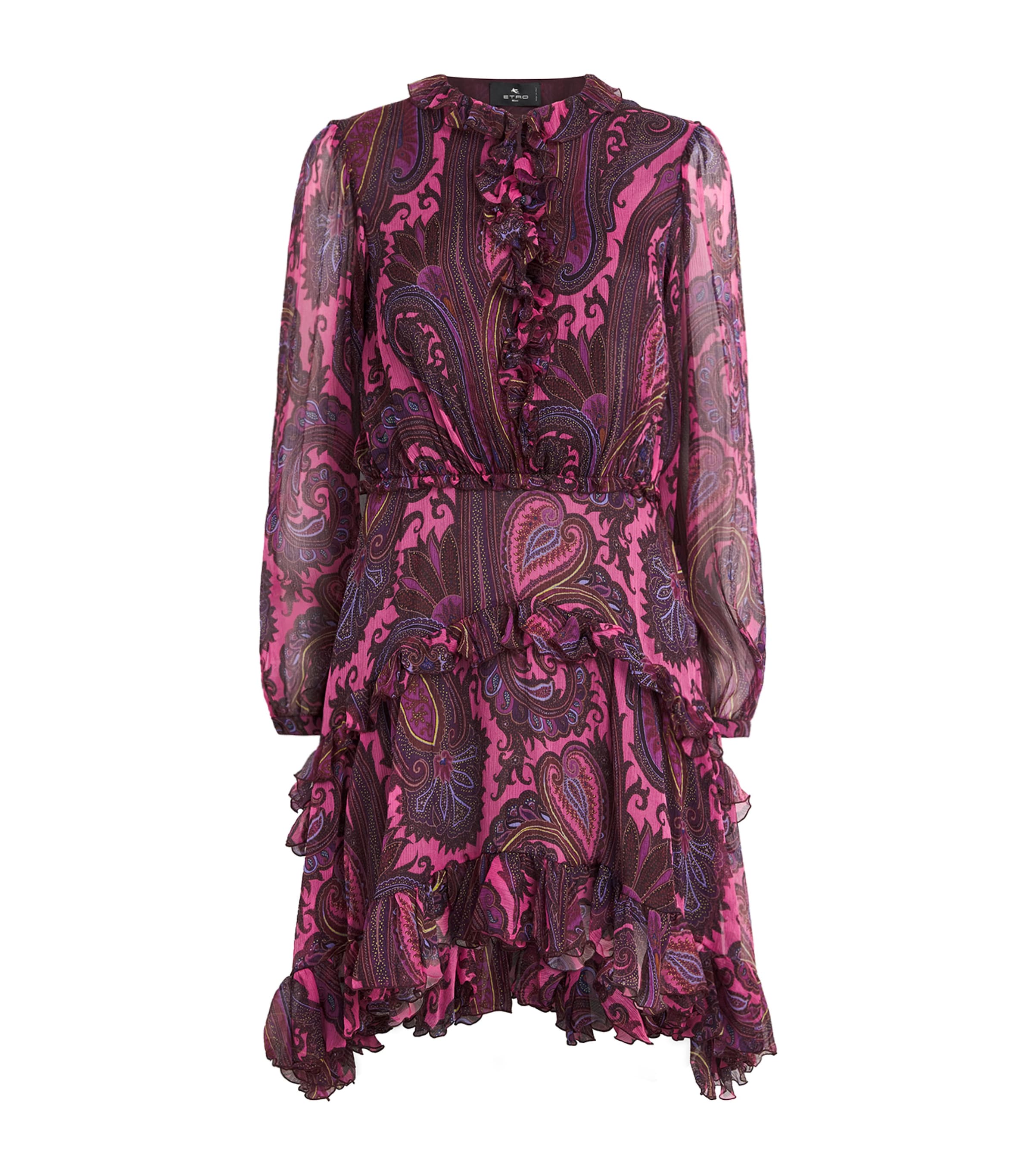 Etro Womens Silk Chiffon Paisley Mini Dress Print/pink Bs Image 1