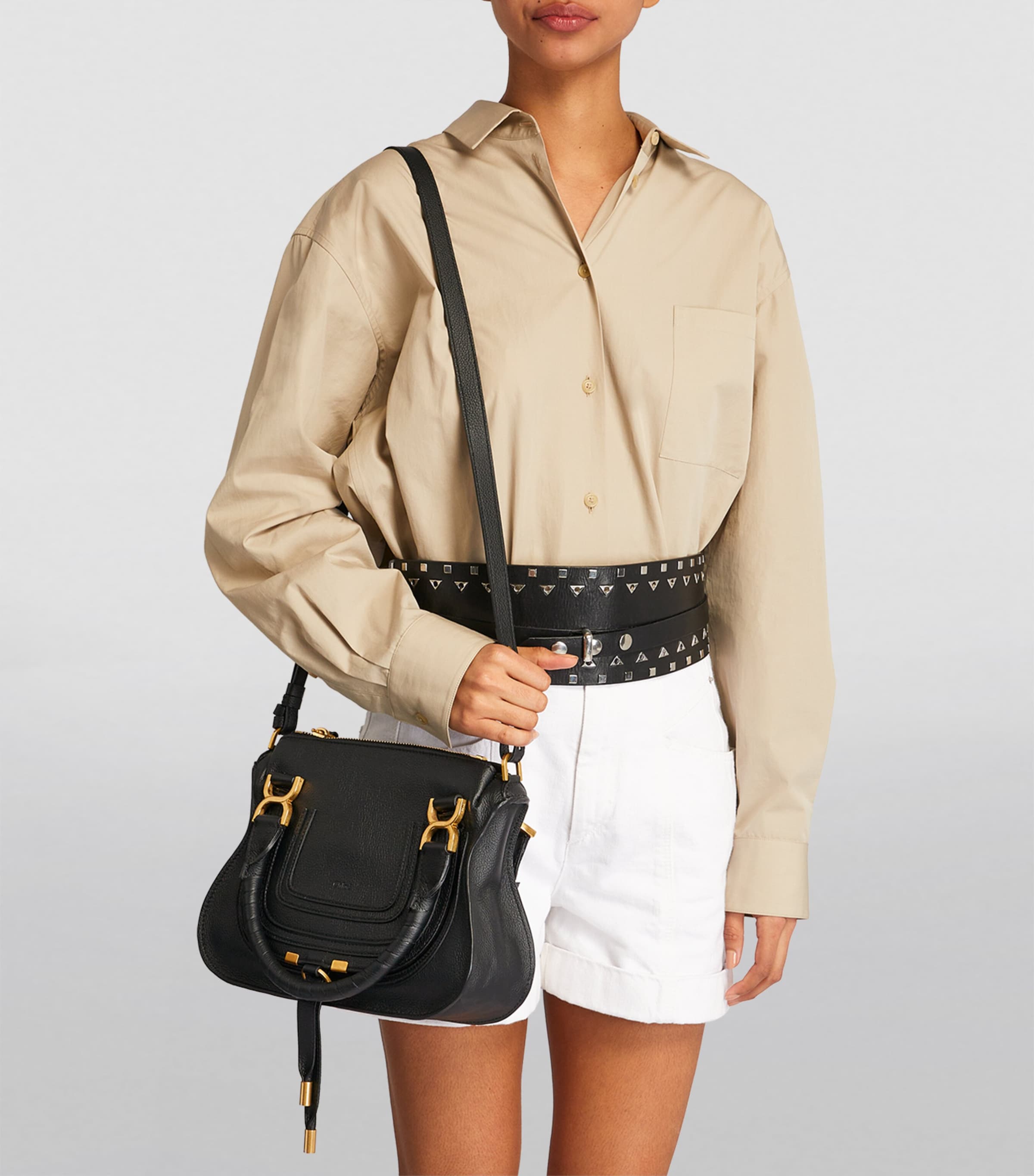 Small Leather Marcie Top-Handle Bag  BLACK Image 4