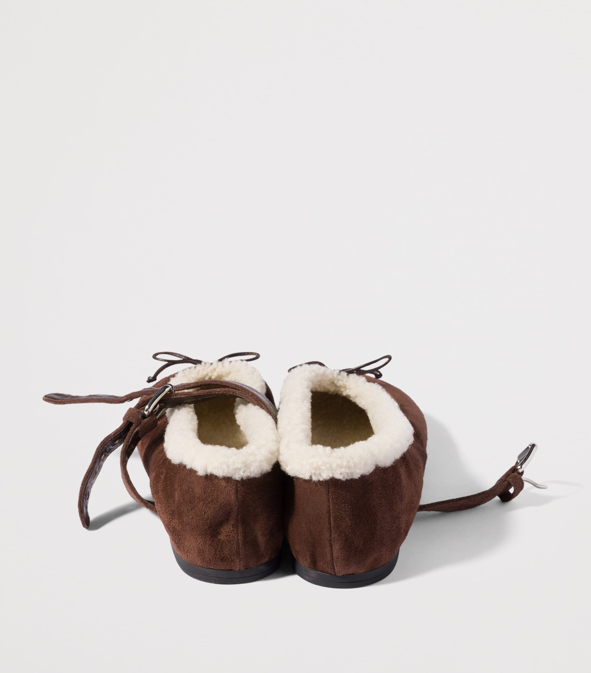 Miu Miu Suede Shearling Ballet Flats Brown Image 3