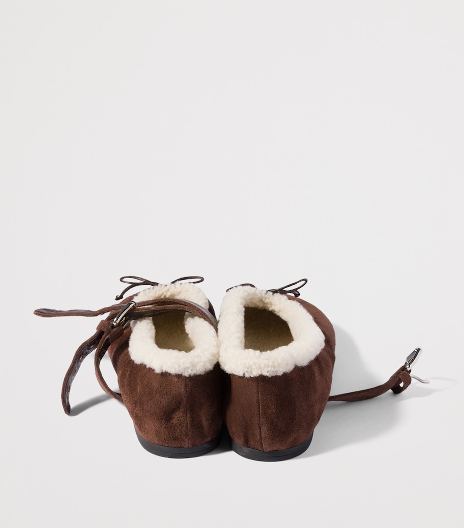 Miu Miu Suede Shearling Ballet Flats Brown Image 3