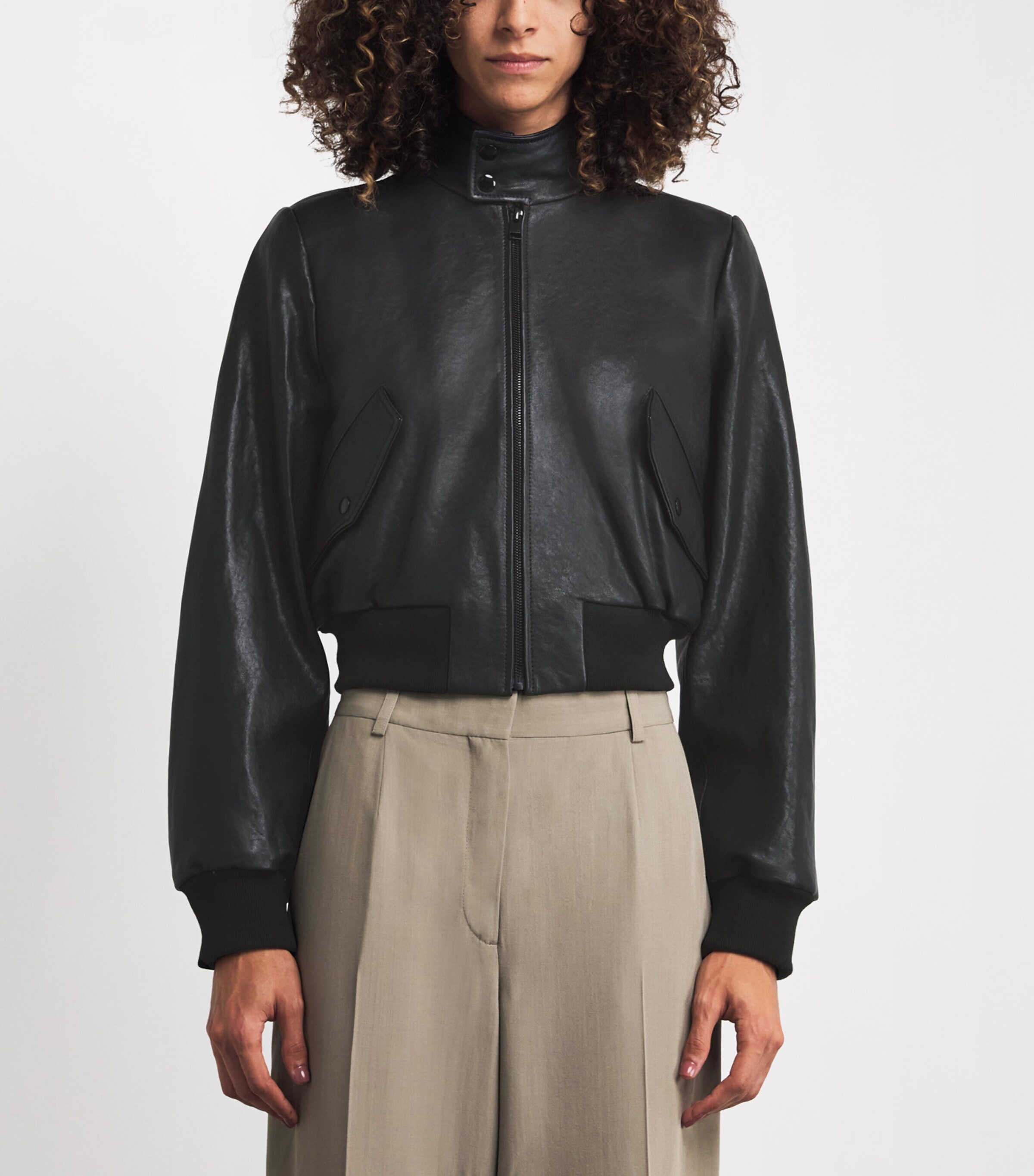 FRAME Womens The Leather Harrington Bomber Jacket Black Image 3