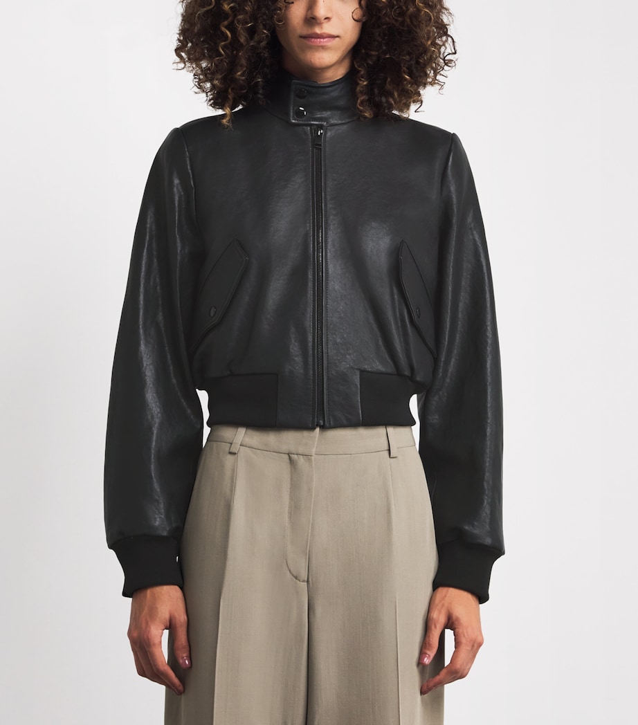 The Leather Harrington Bomber Jacket BLACK Image 3