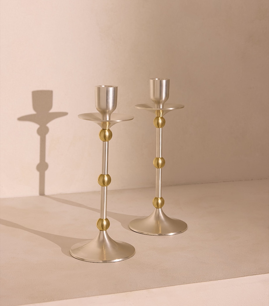 Medium Silver-Plated Cilia Candlestick Holder (25cm) SILVER Image 2