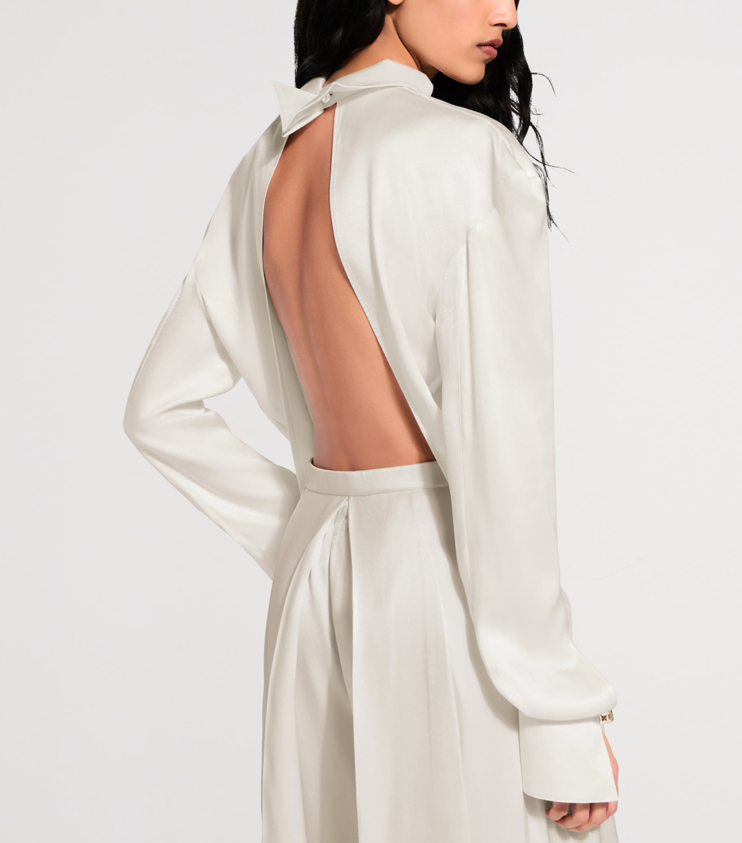 LOUIS VUITTON Womens Silk Open-Back Blouse Milk White Image 4