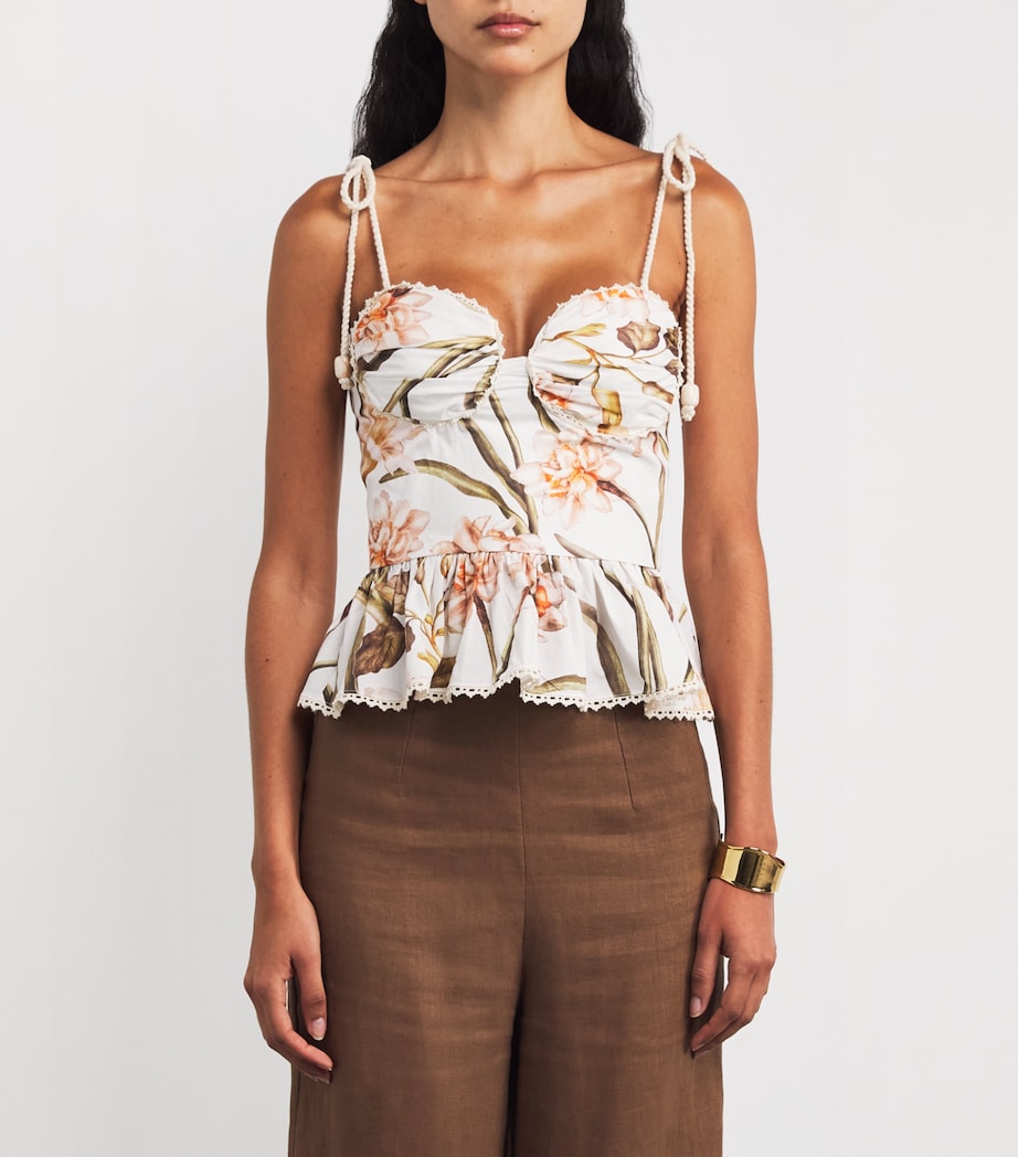 Cotton Peplum Botanic Top OFF WHITE Image 3