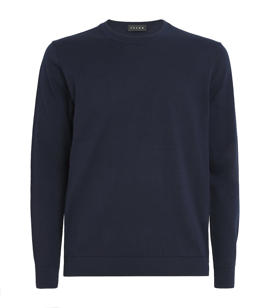 Falke Mens Cotton Crew-Neck Sweater Night Sky Image 1