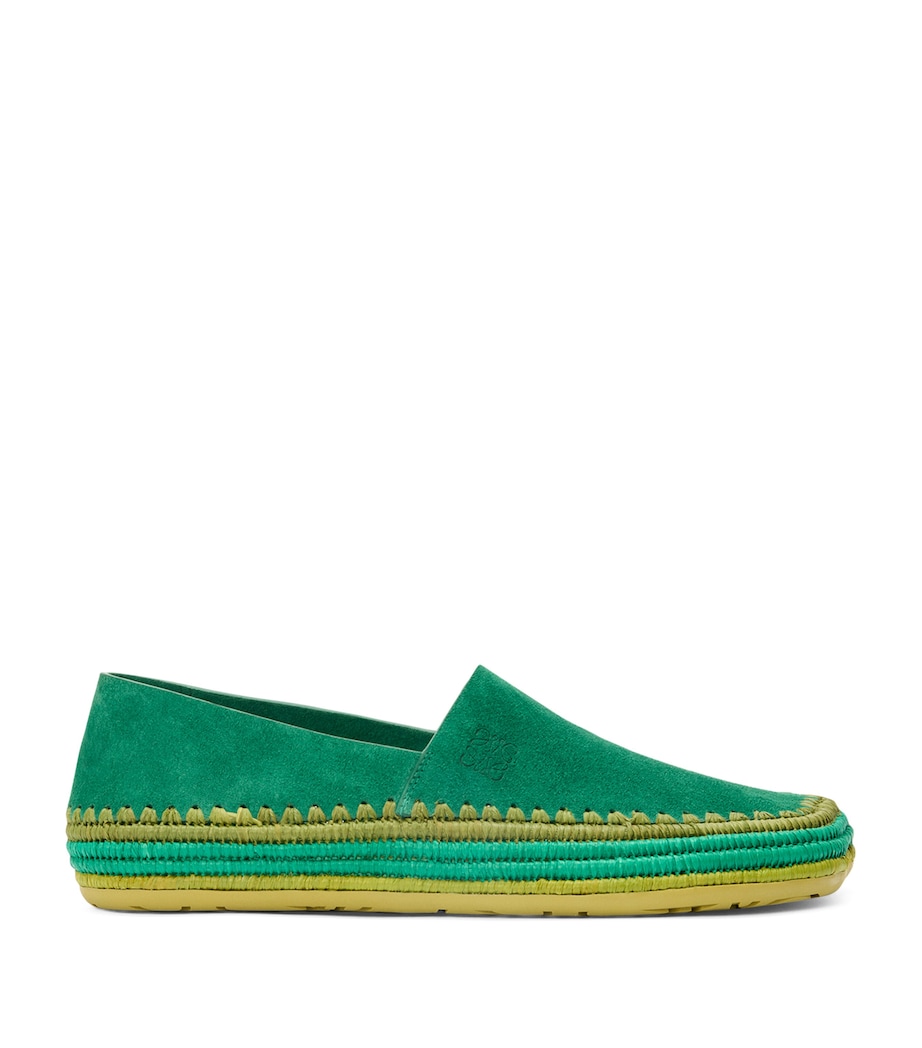 LOEWE x Paula's Ibiza Suede Raffia-Trim Rio Slippers Green Image 1