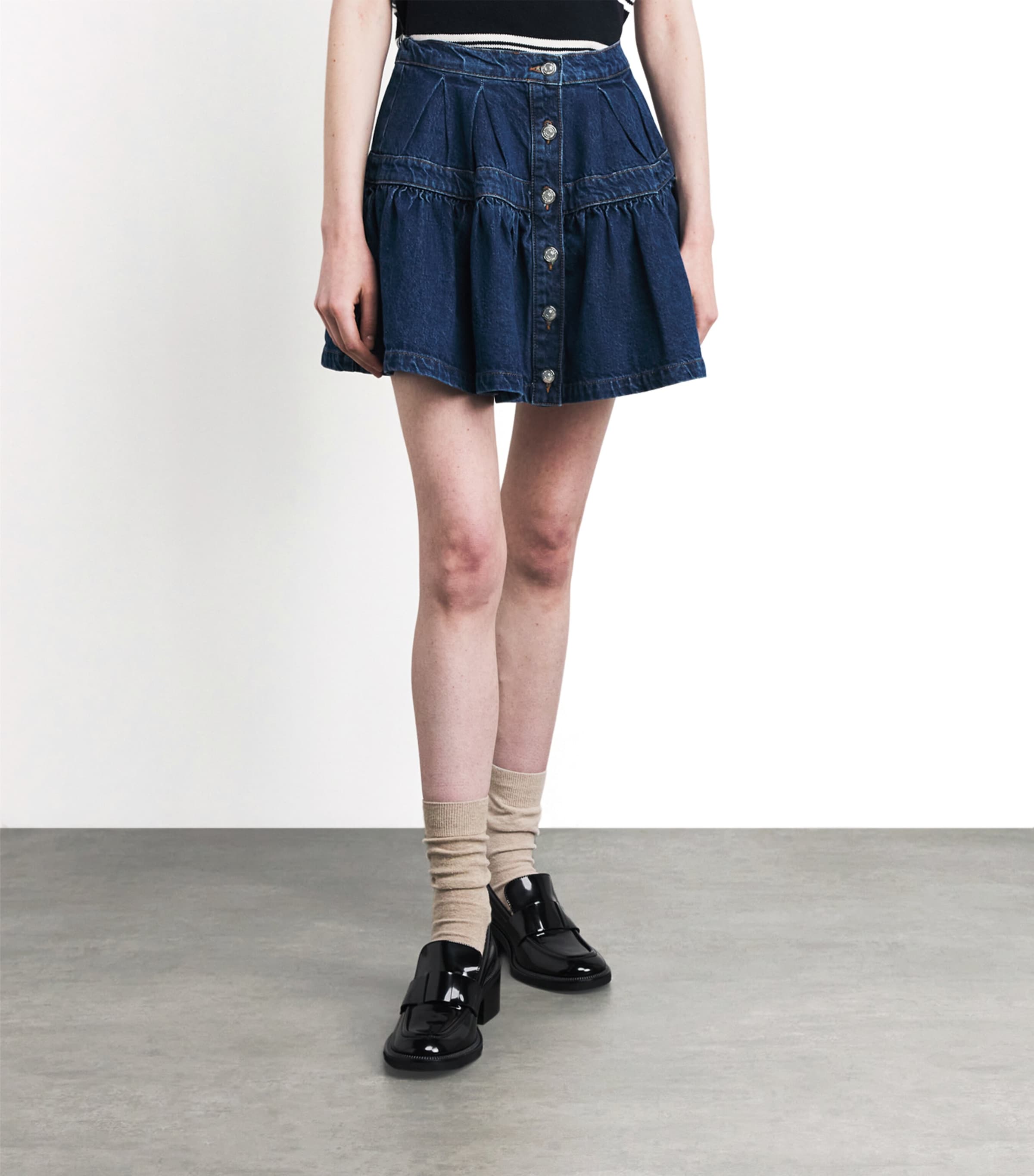 Maje Womens Denim Button-Detail Mini Skirt Blue Image 4