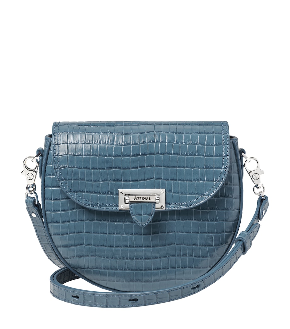 Aspinal Of London Leather Croc-Embossed Portobello Cross-Body Bag Topaz Image 1