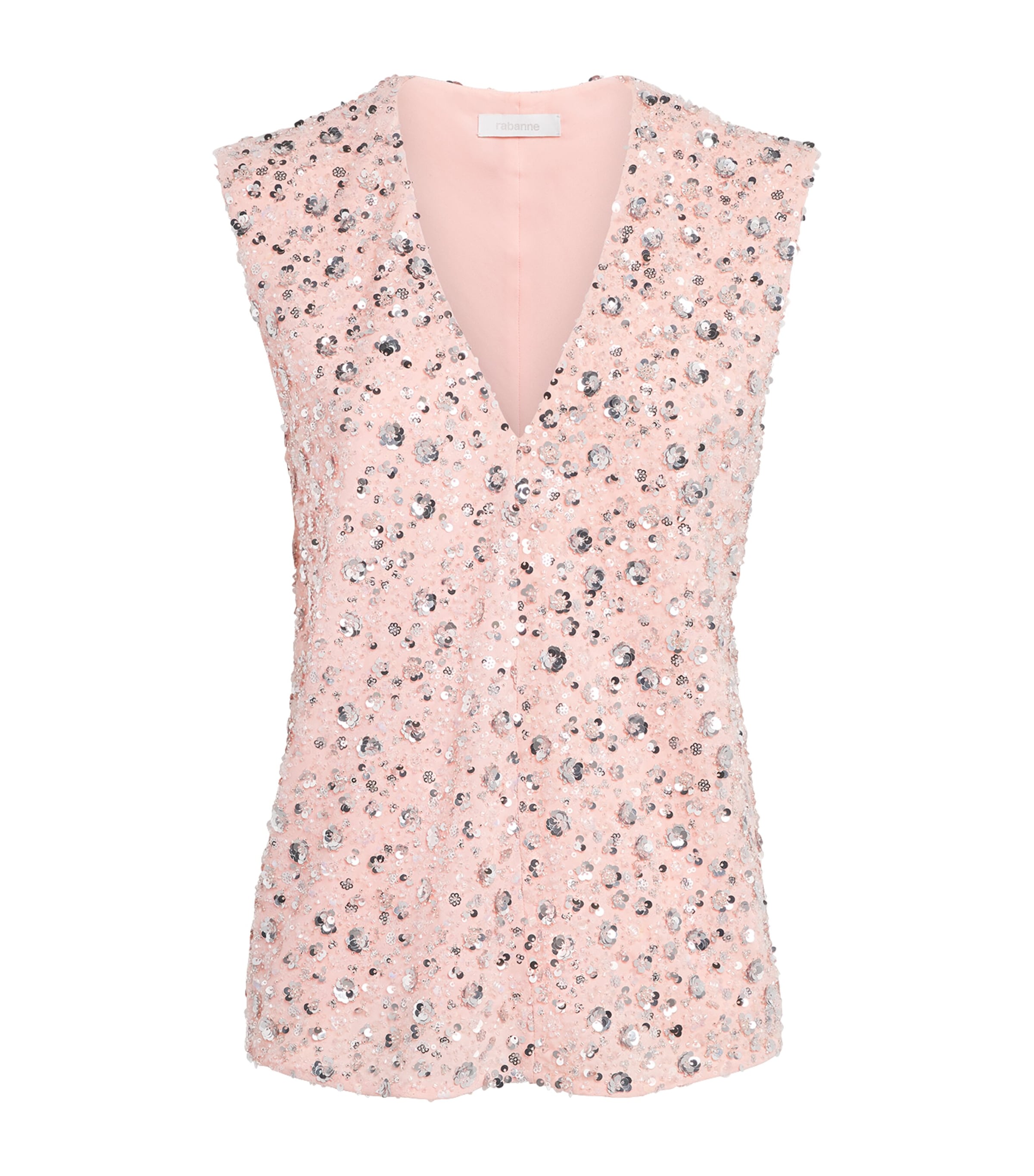 Rabanne Womens Sequin Embellished Sleeveless Top Lght Flwr Embroidery Image 1