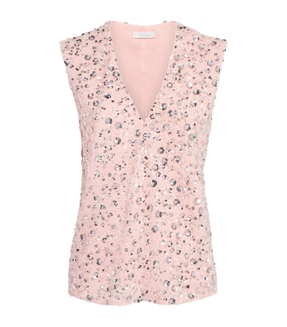 Rabanne Womens Sequin Embellished Sleeveless Top Lght Flwr Embroidery Image 1