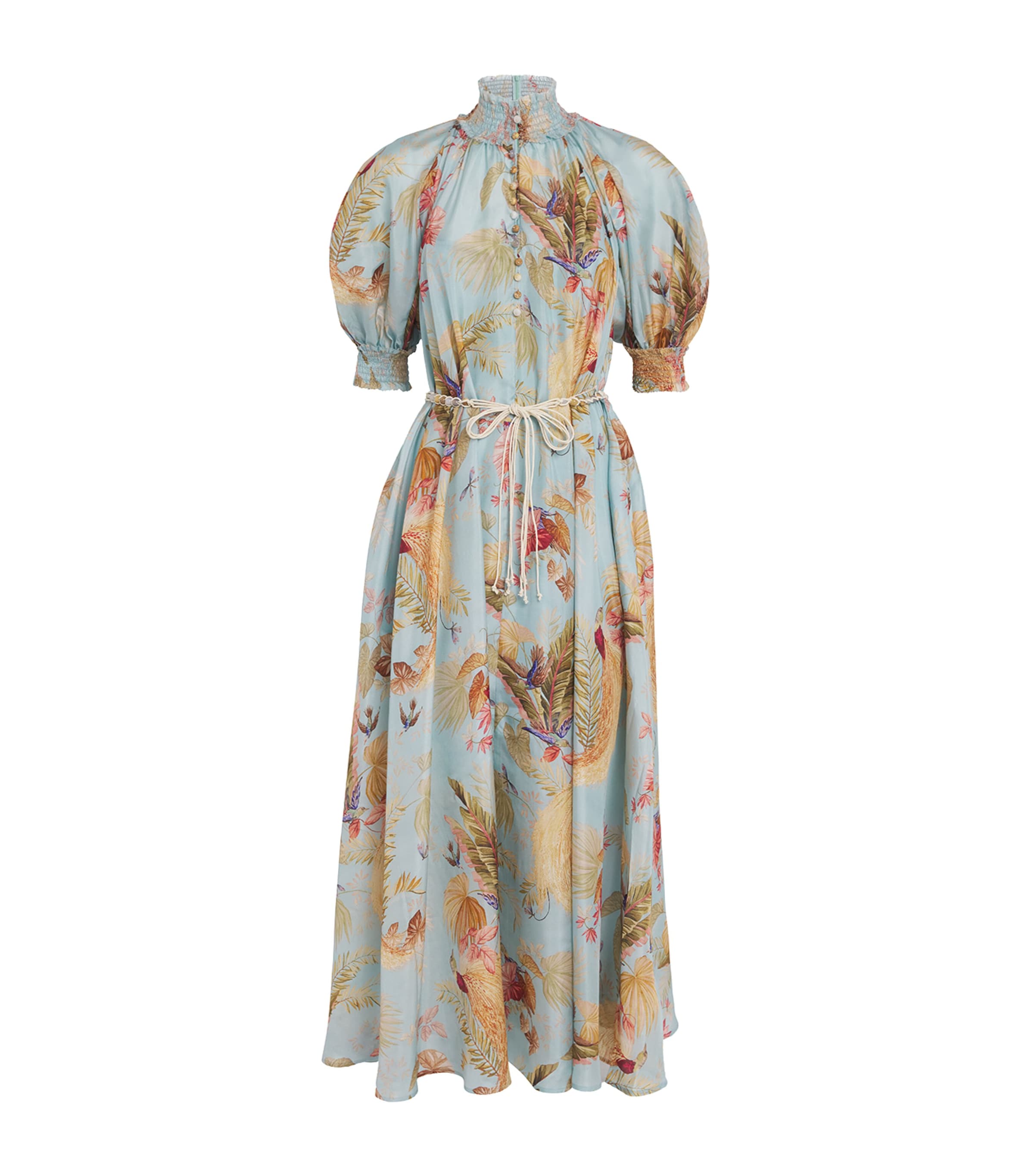 Zimmermann Women Aqua Palm Floral Habotai Silk Ascension Maxi Dress In Blue