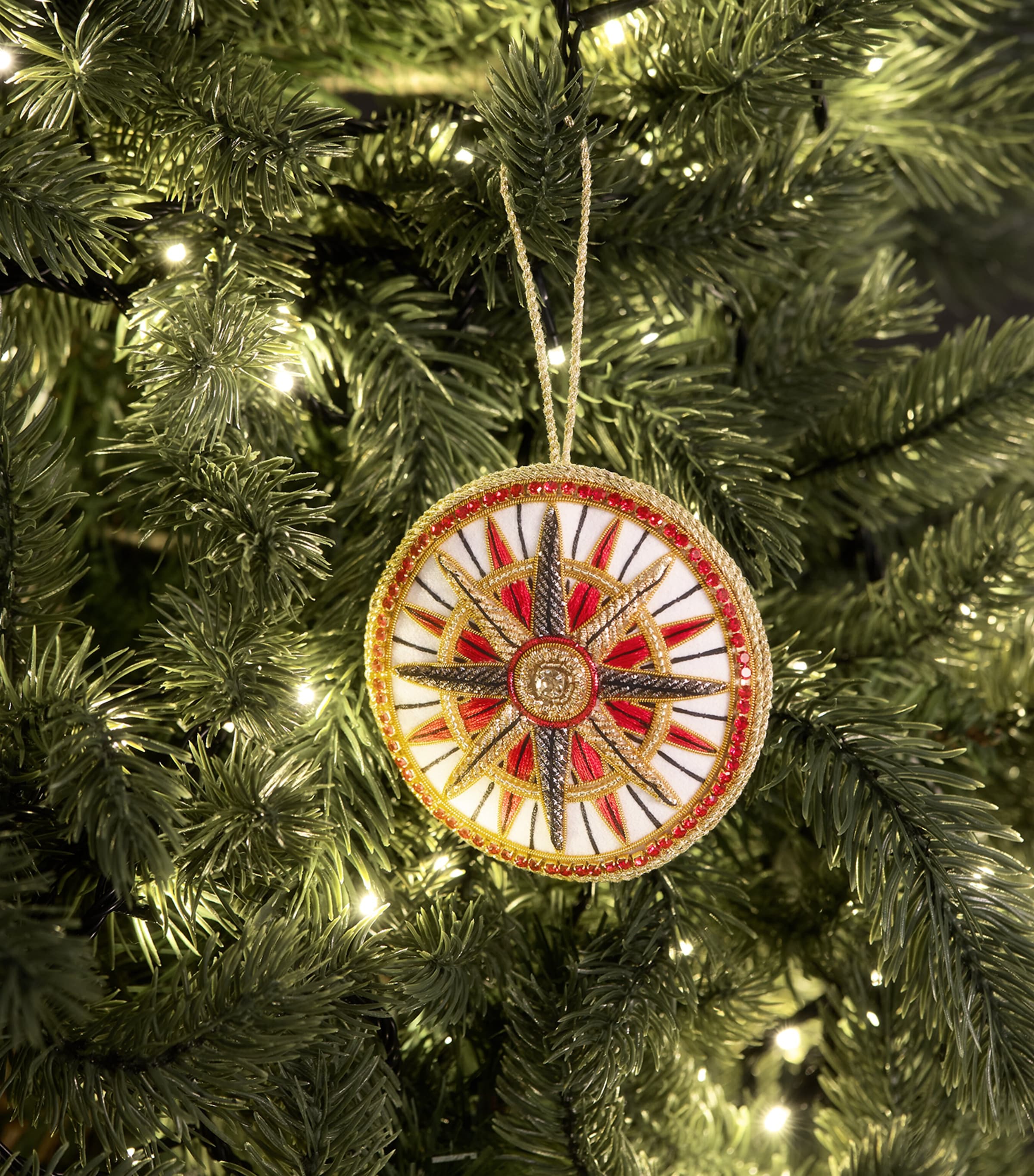 Tinker Tailor Crystal-Embellished Compass Tree Decoration White & Red & Gold Image 3