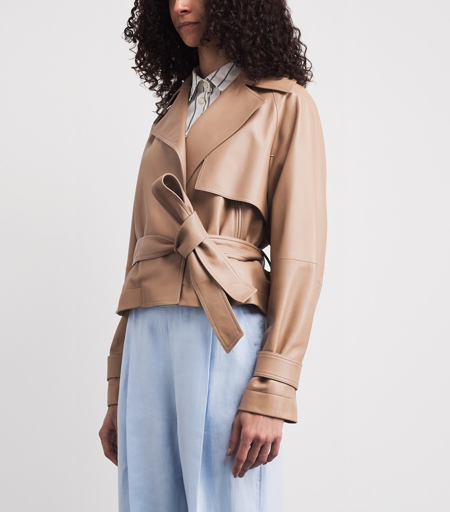 Agnona Womens Lambskin Cropped Leather Jacket Beige Image 4