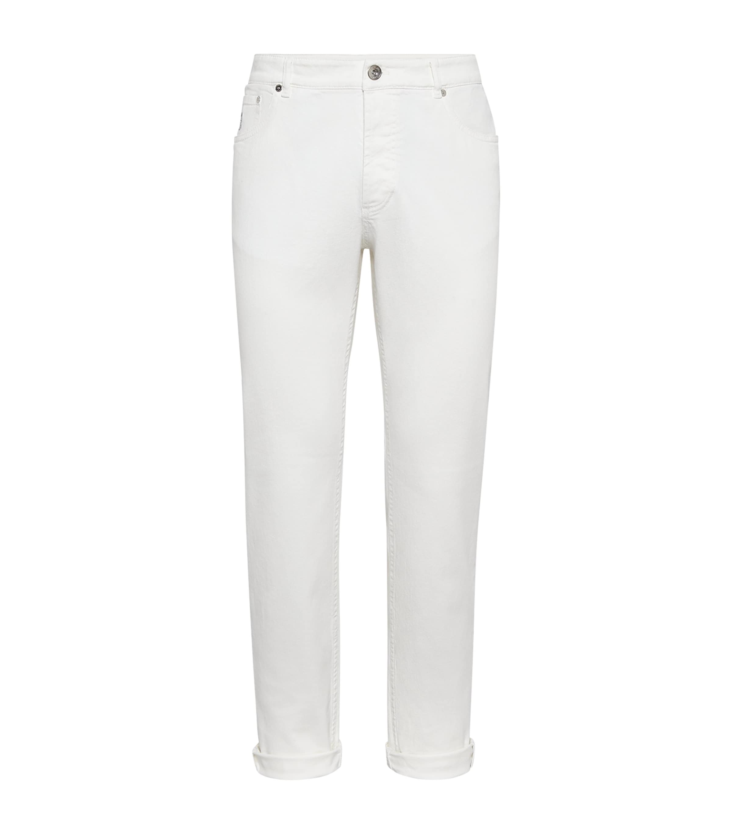 Brunello Cucinelli Straight Trousers With Belt Loops And Embroidered Detail In White