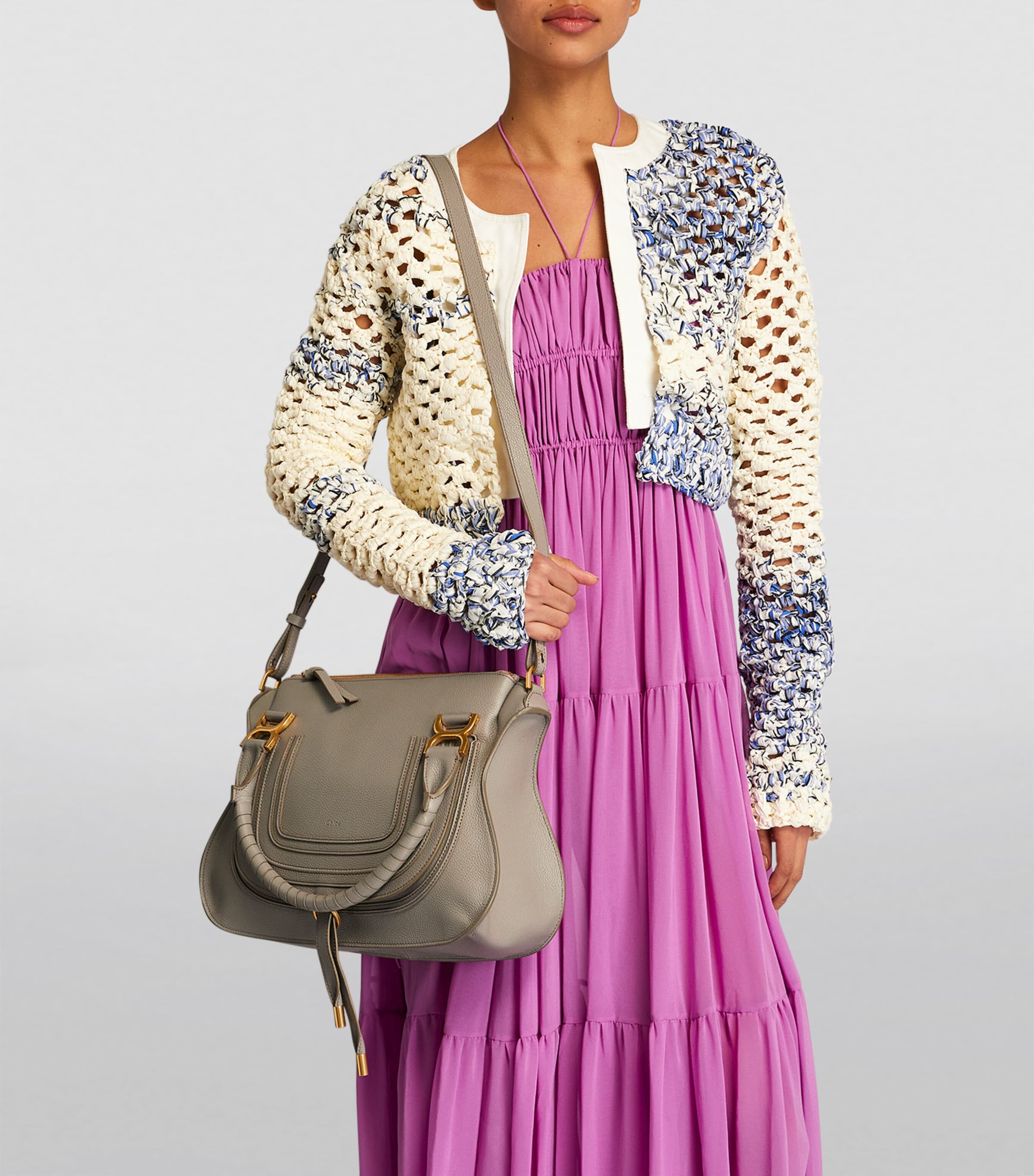 Chloé Leather Marcie Top-Handle Bag Cashmere Grey Image 4