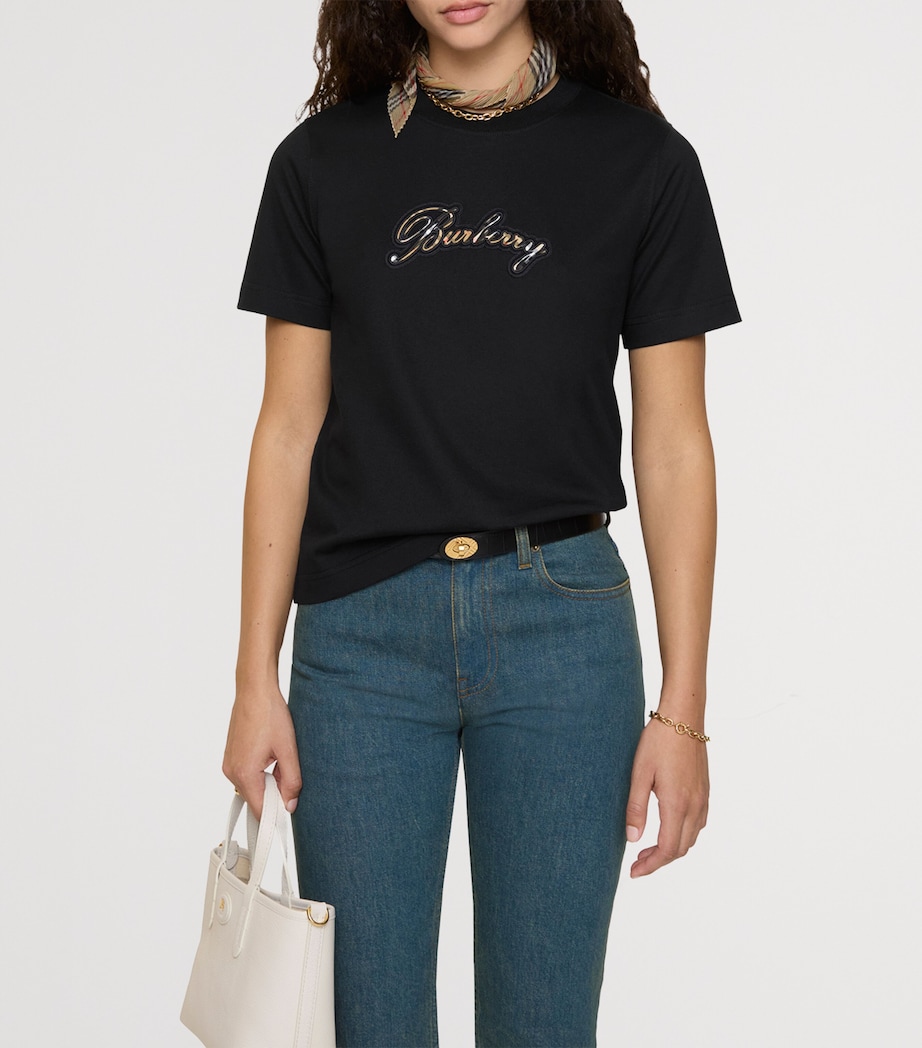 Cotton Check Logo T-Shirt BLACK Image 2