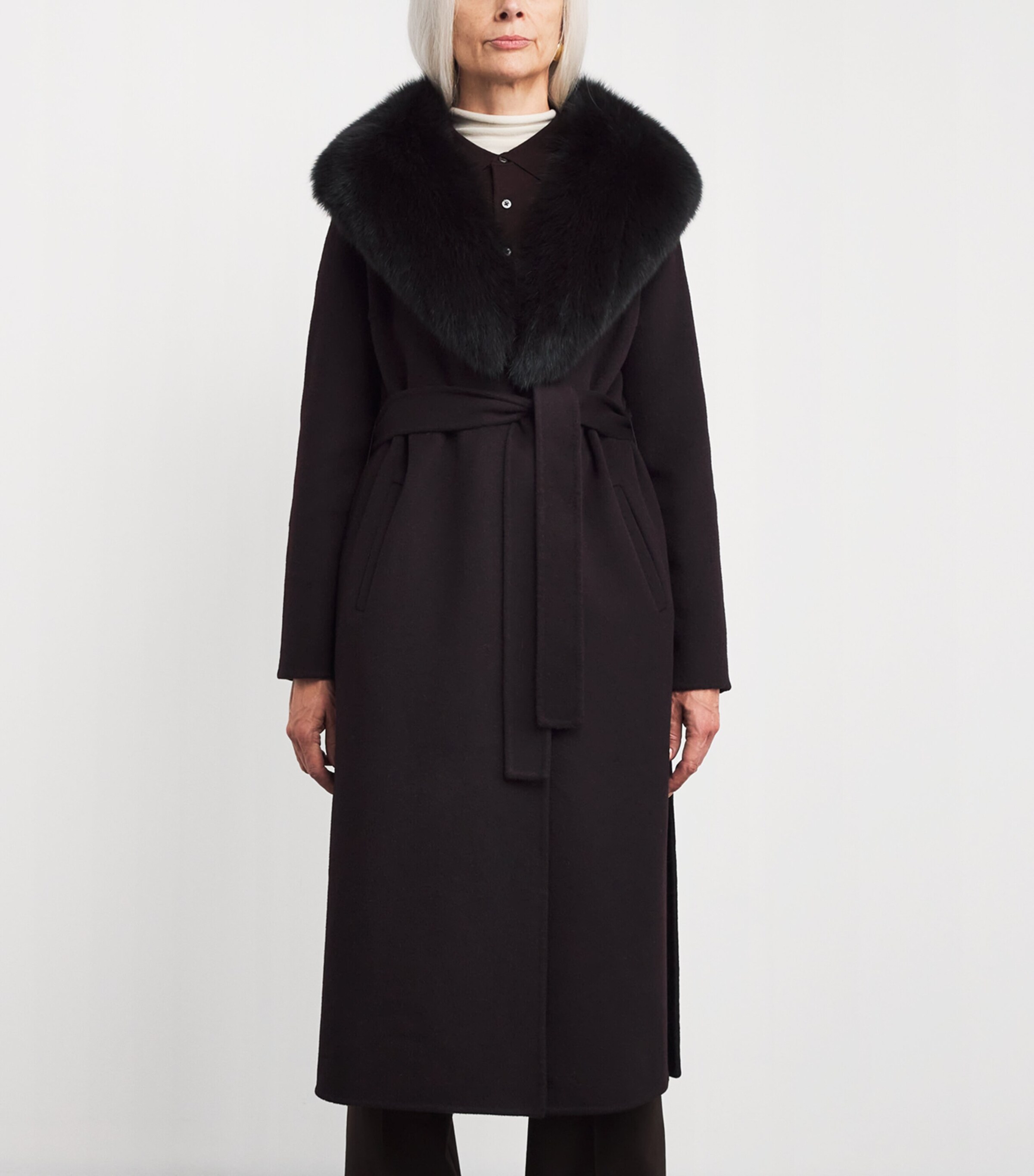 Yves Salomon Womens Wool-Cashmere Fur-Trim Coat Image 3