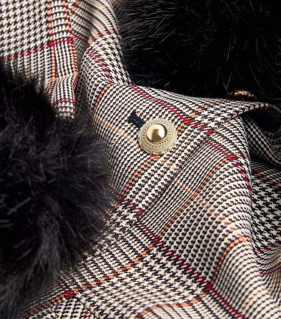 Faux Fur-Trim Check Jacket BROWN Image 5