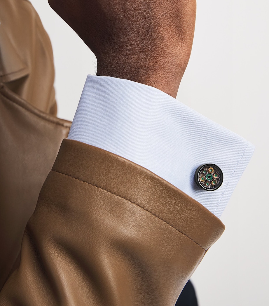 Tateossian Gunmetal Septa Gear Cufflinks Green Image 2