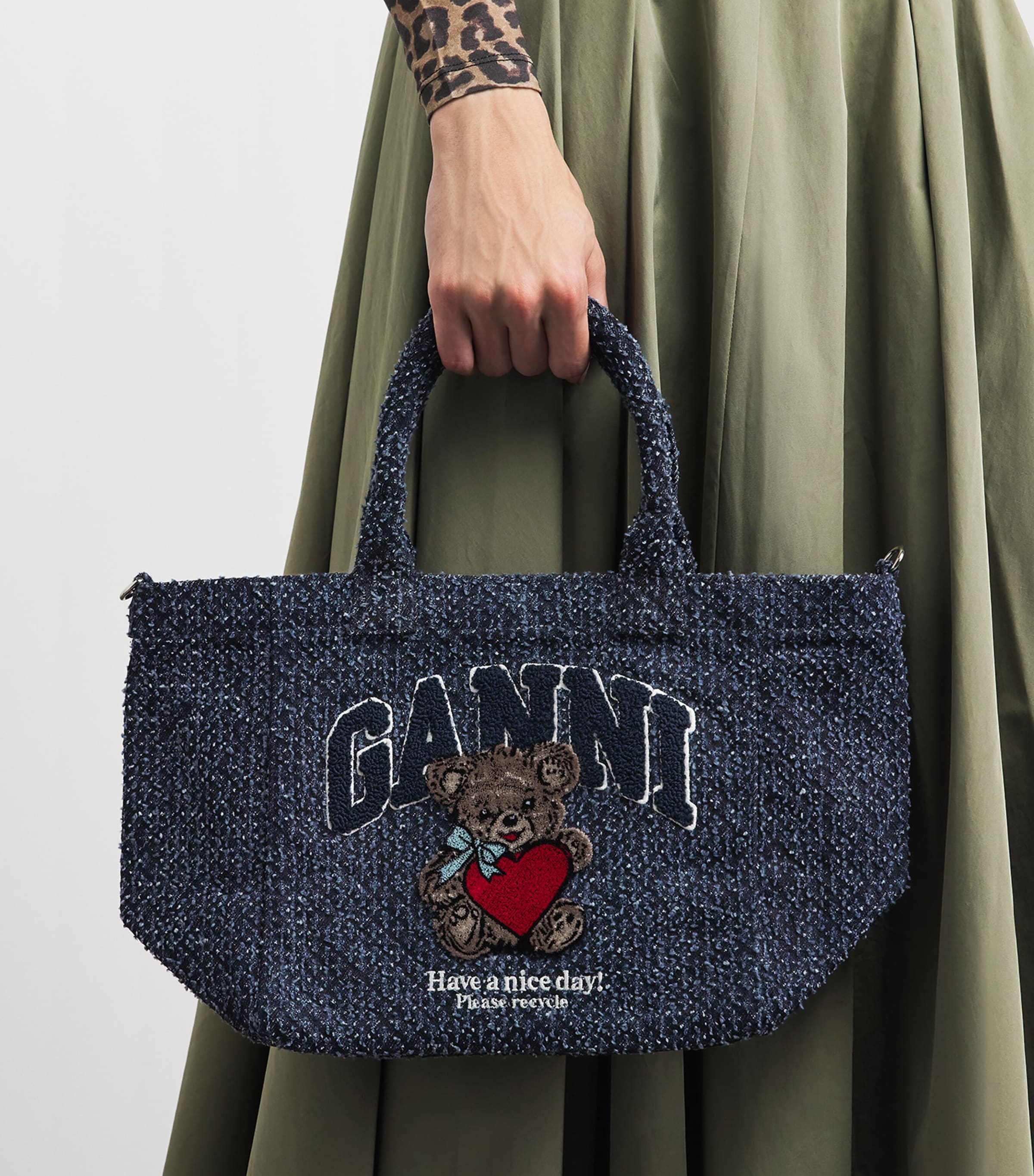 GANNI Small Tweed Bear Tote Bag Rinse Image 4