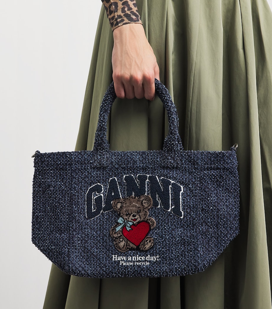 GANNI Small Tweed Bear Tote Bag Rinse Image 4