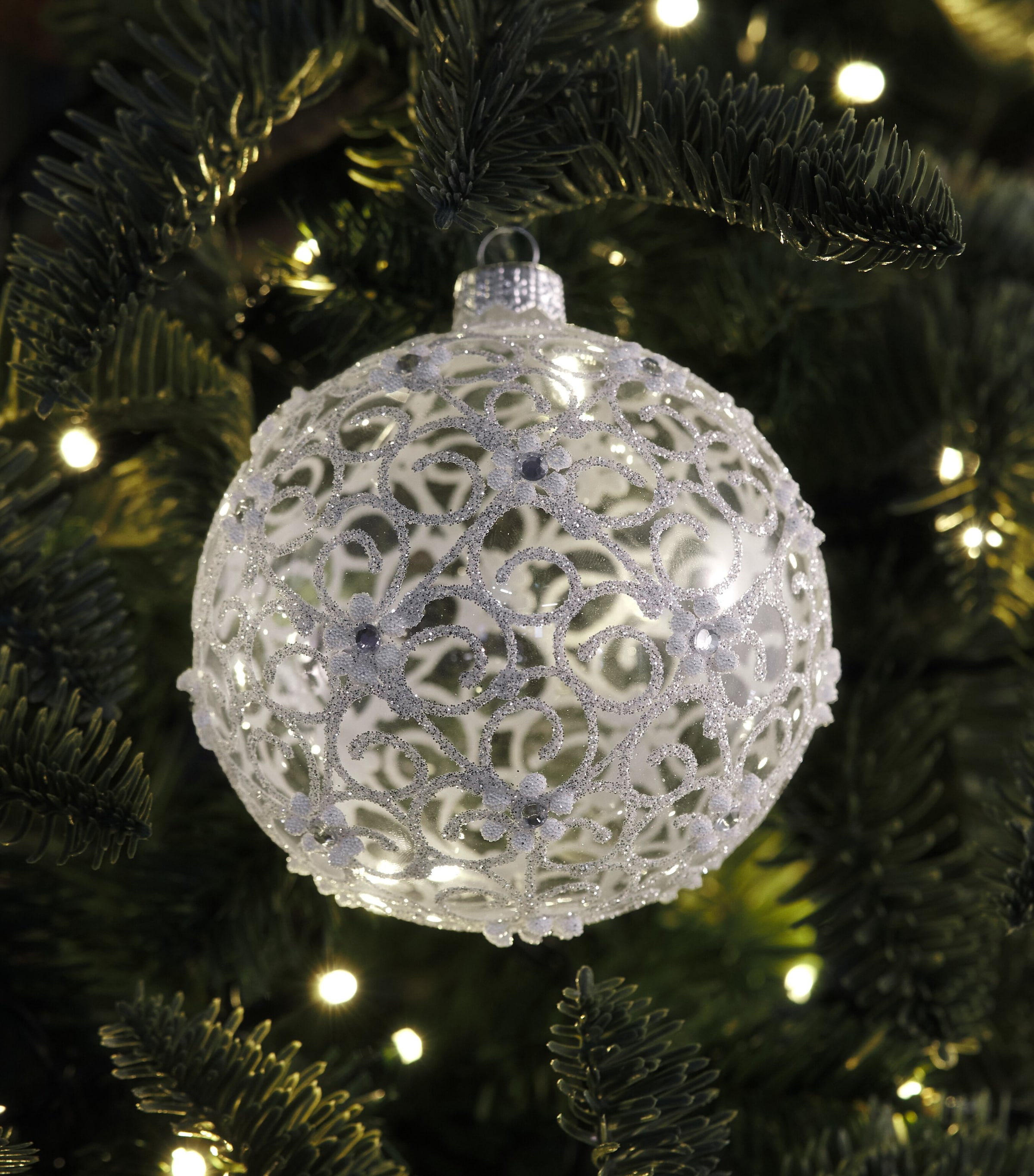 Harrods Glitter Swirl Bauble Clear Glass Image 3
