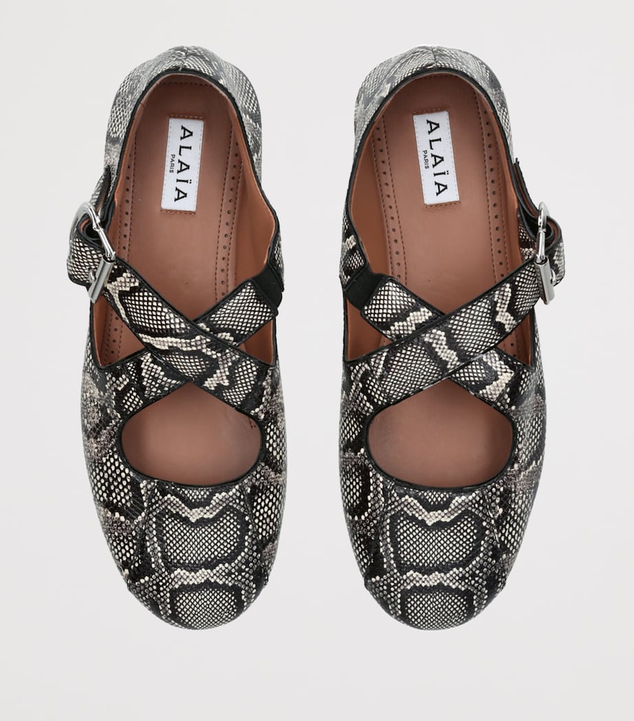 Snakeskin Criss-Cross Ballet Flats WHITE/BLK Image 4