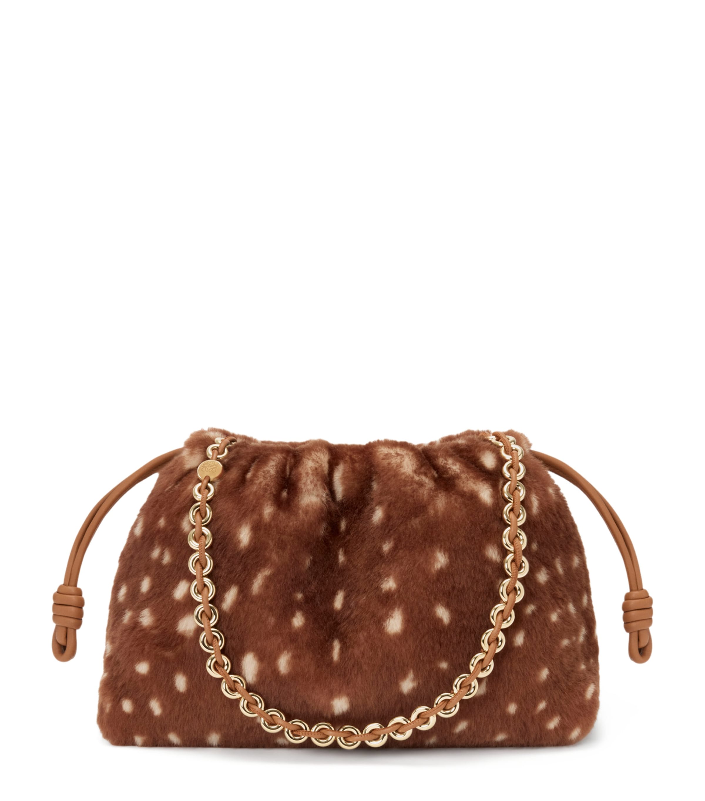 Medium Shearling Flamenco Shoulder Bag BROWN/WHITE Image 1