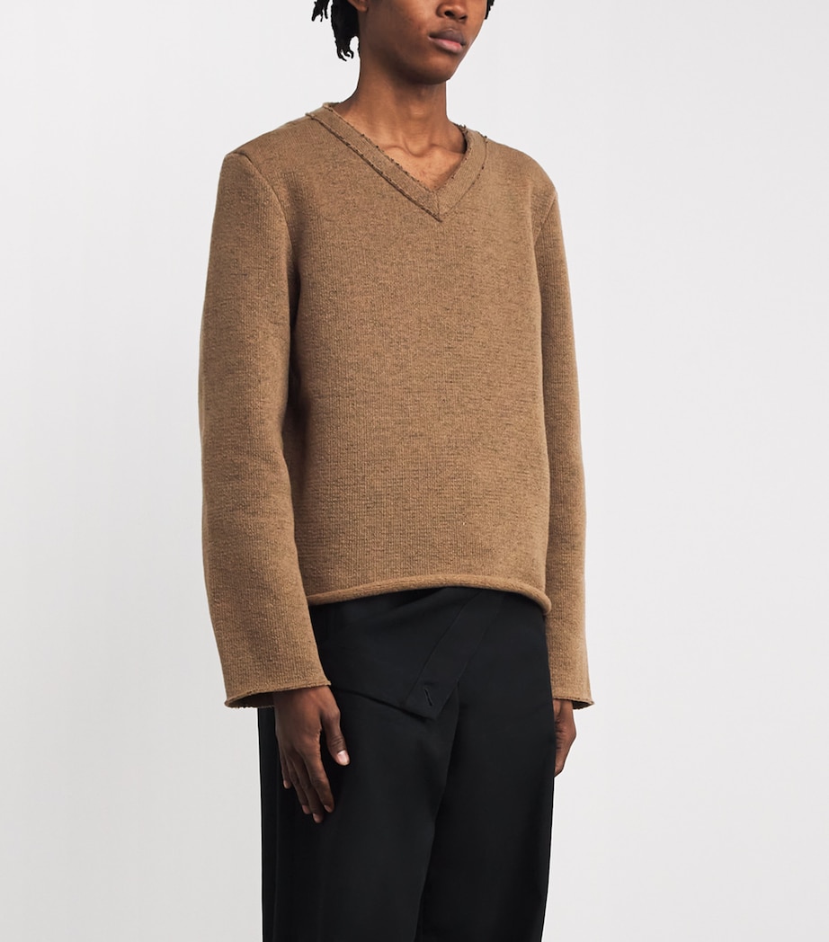 Distressed V-Neck Sweater BROWN Image 3