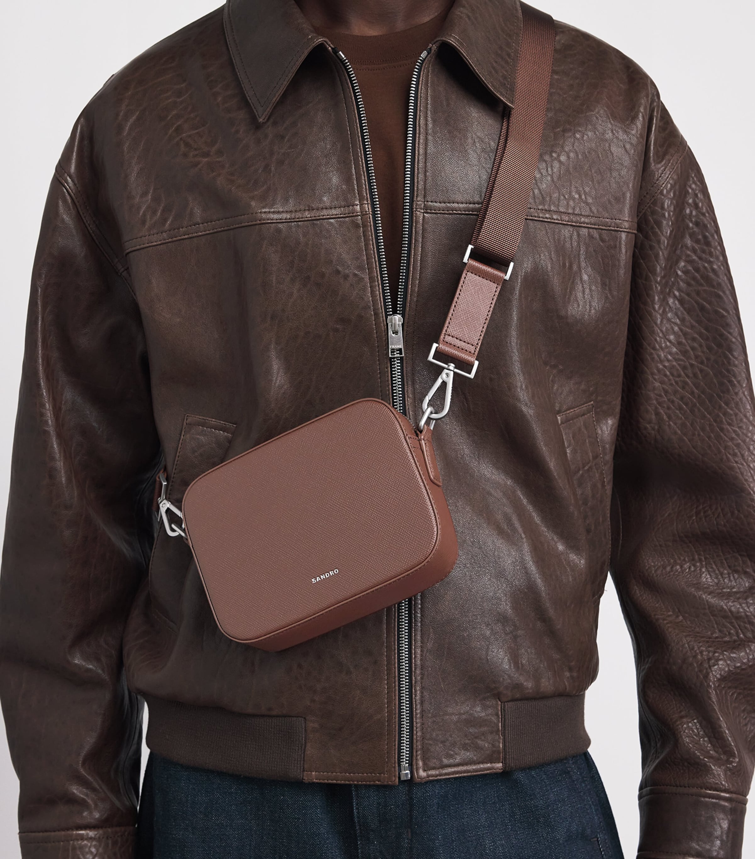 Sandro Paris Saffiano Leather Cross-Body Bag Cognac Image 2