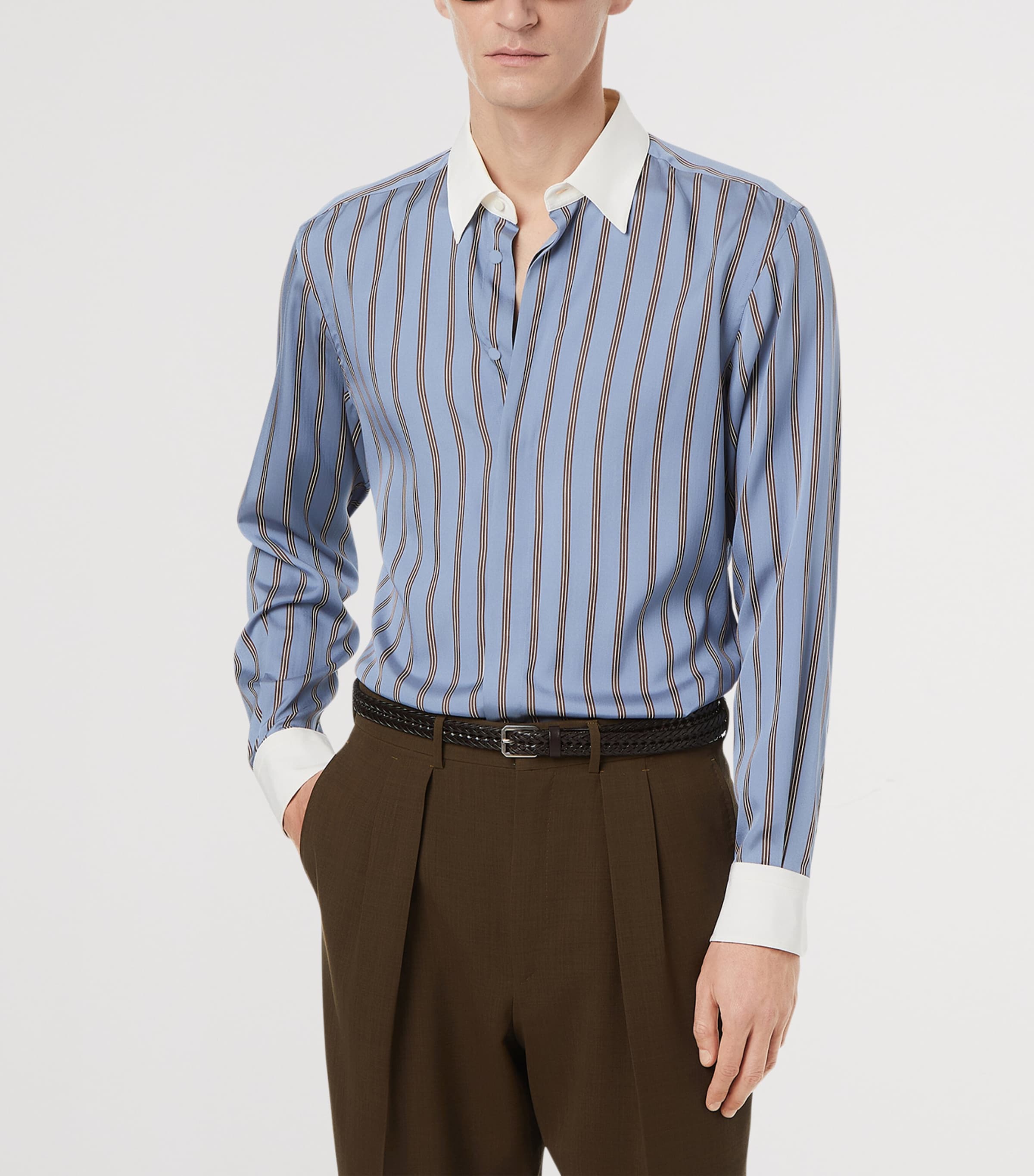 TOM FORD Mens Silk Regent Stripe Shirt Uub Image 3