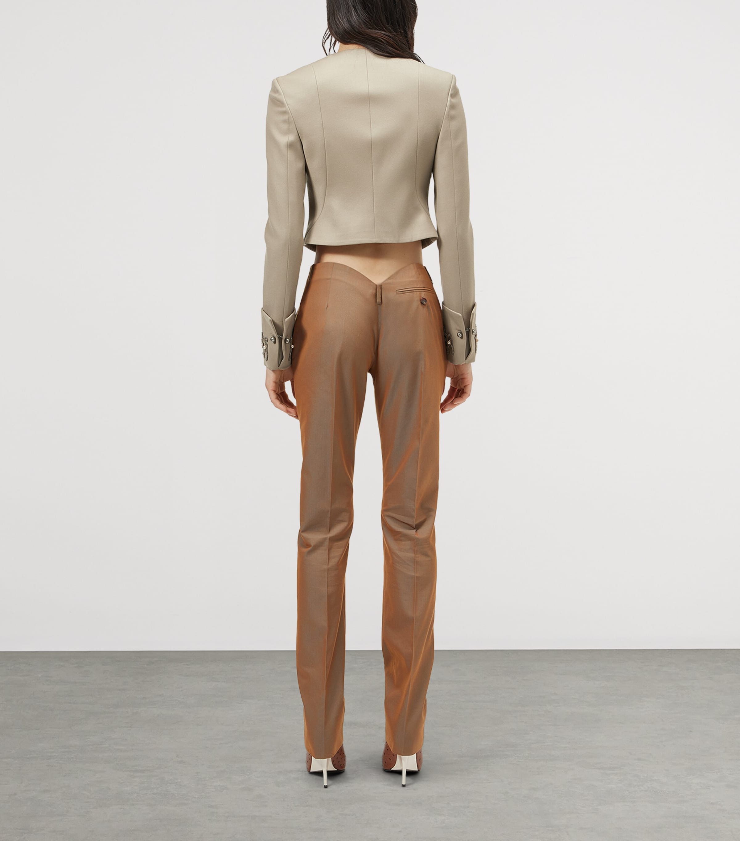 McQueen Womens Wool Beaded Cropped Jacket Image 3
