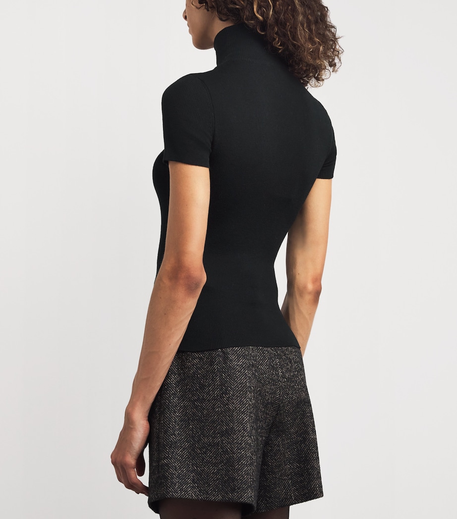 Virgin Wool Short-Sleeve Sweater BLACK Image 4