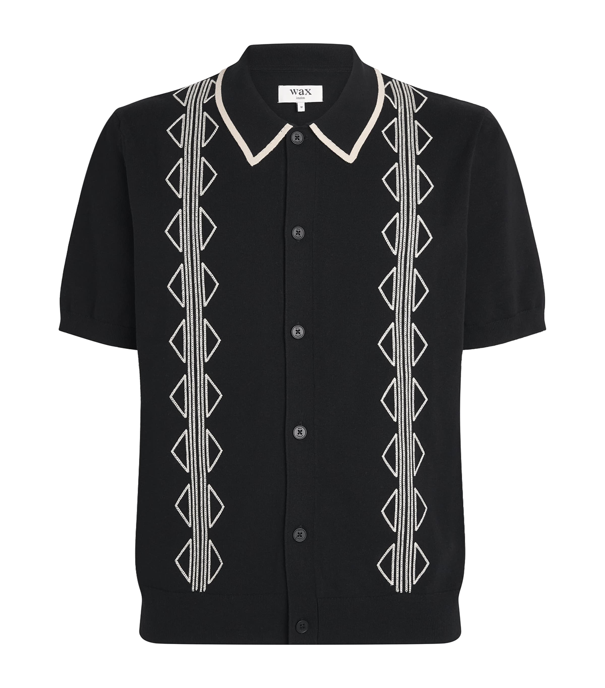 Wax London Mens Cotton-Blend Embroidered Tellaro Shirt Black / Ecru Image 1