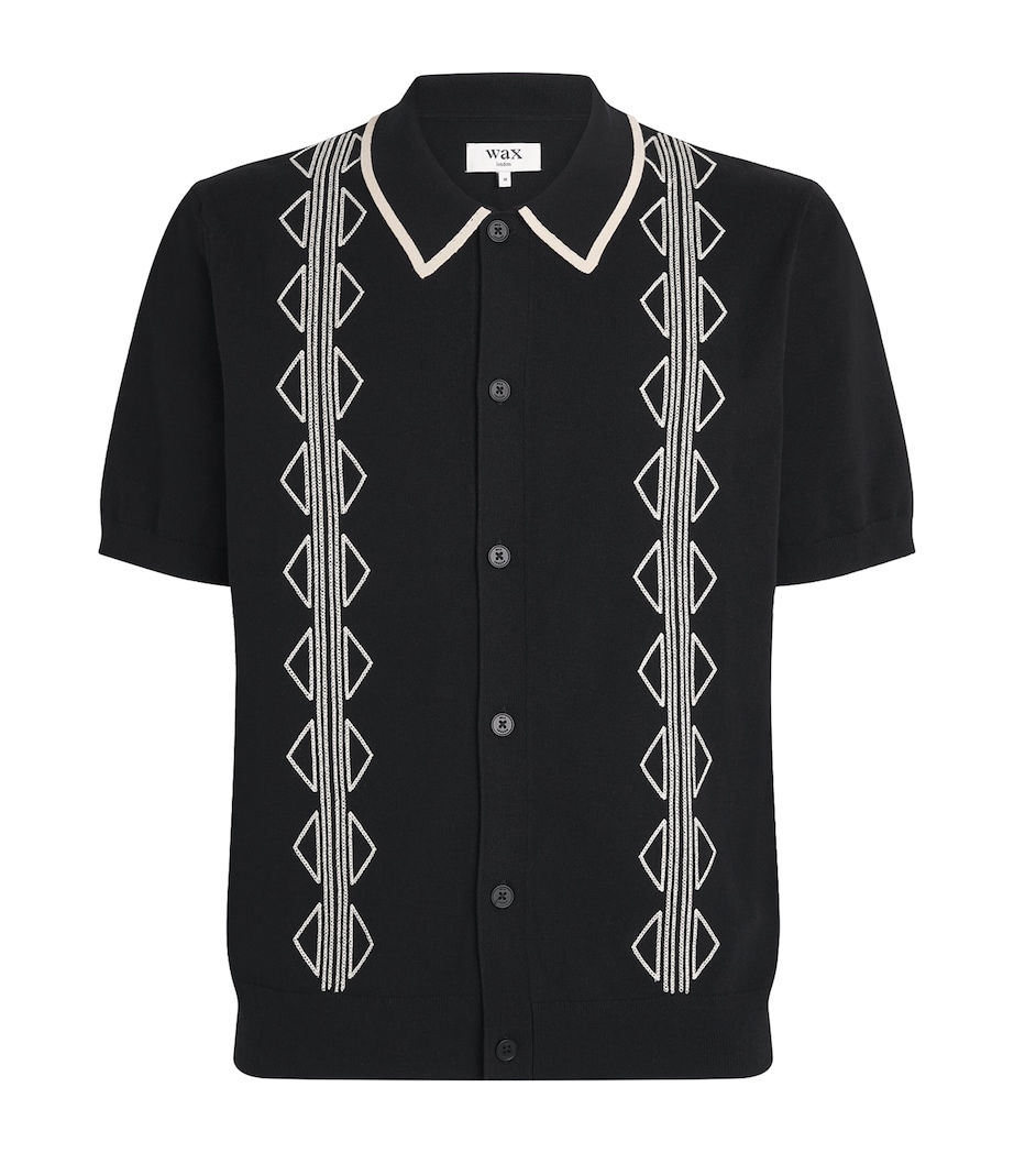 Wax London Mens Cotton-Blend Embroidered Tellaro Shirt Black / Ecru Image 1